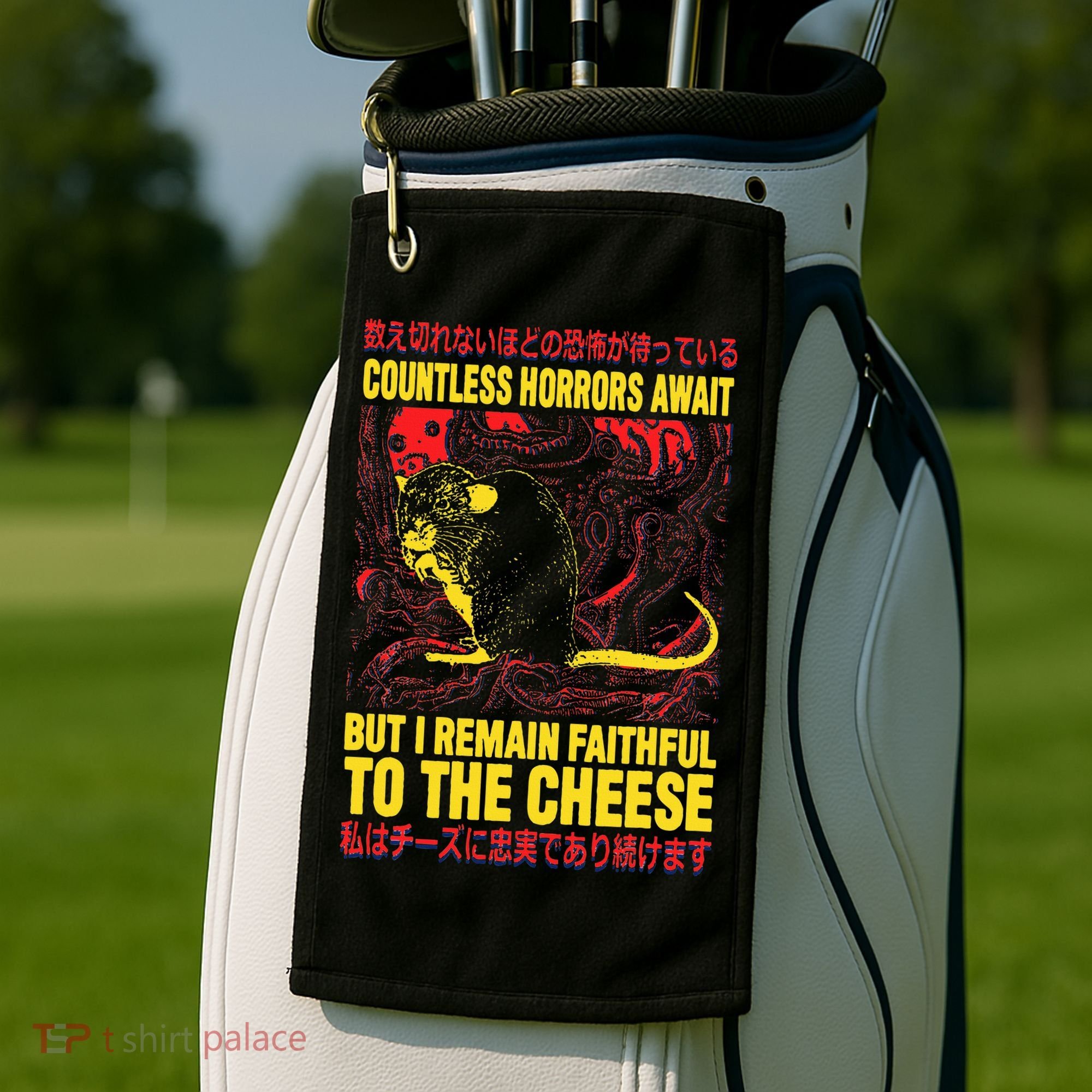 Faithful To The Cheese Japanese Horror Rat Golf Towel