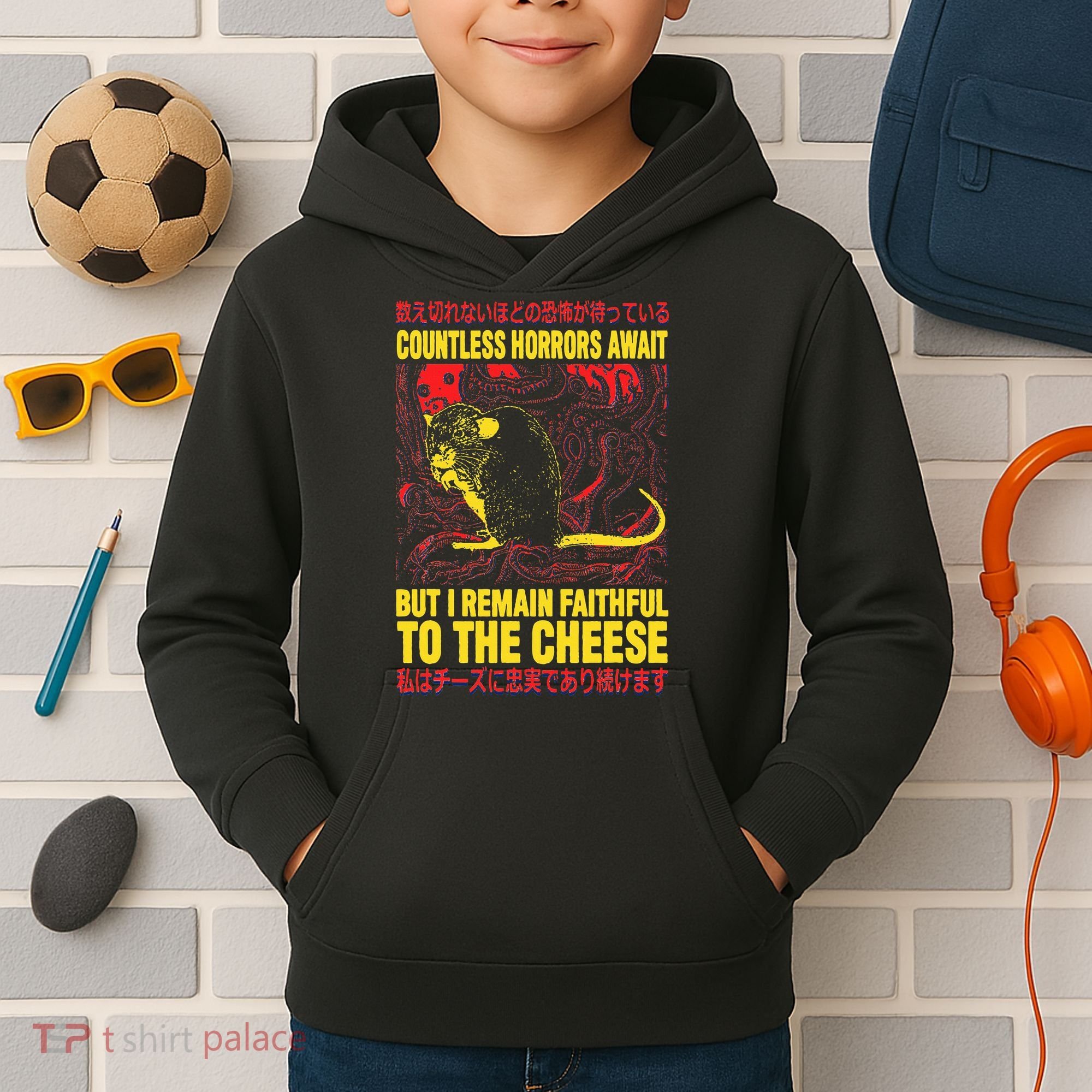 Faithful To The Cheese Japanese Horror Rat Kids Hoodie