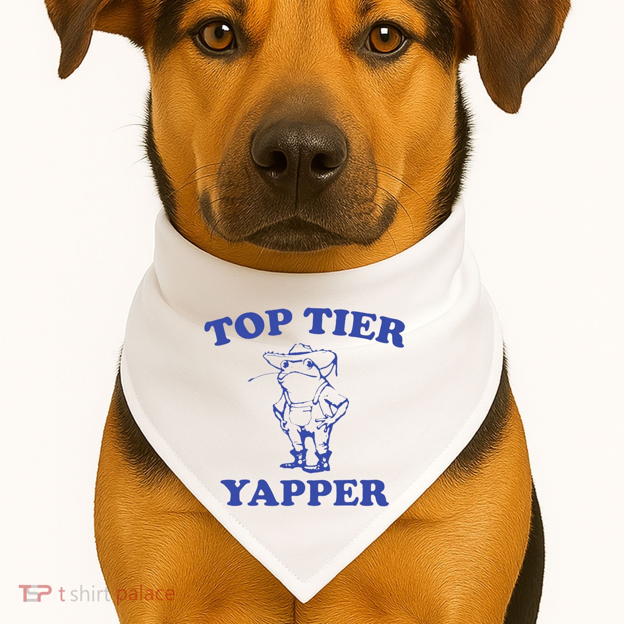 Funny Top Tier Yapper Funny Meme Cowboy Frog Yapping Quote USA-Made Doggie Bandana