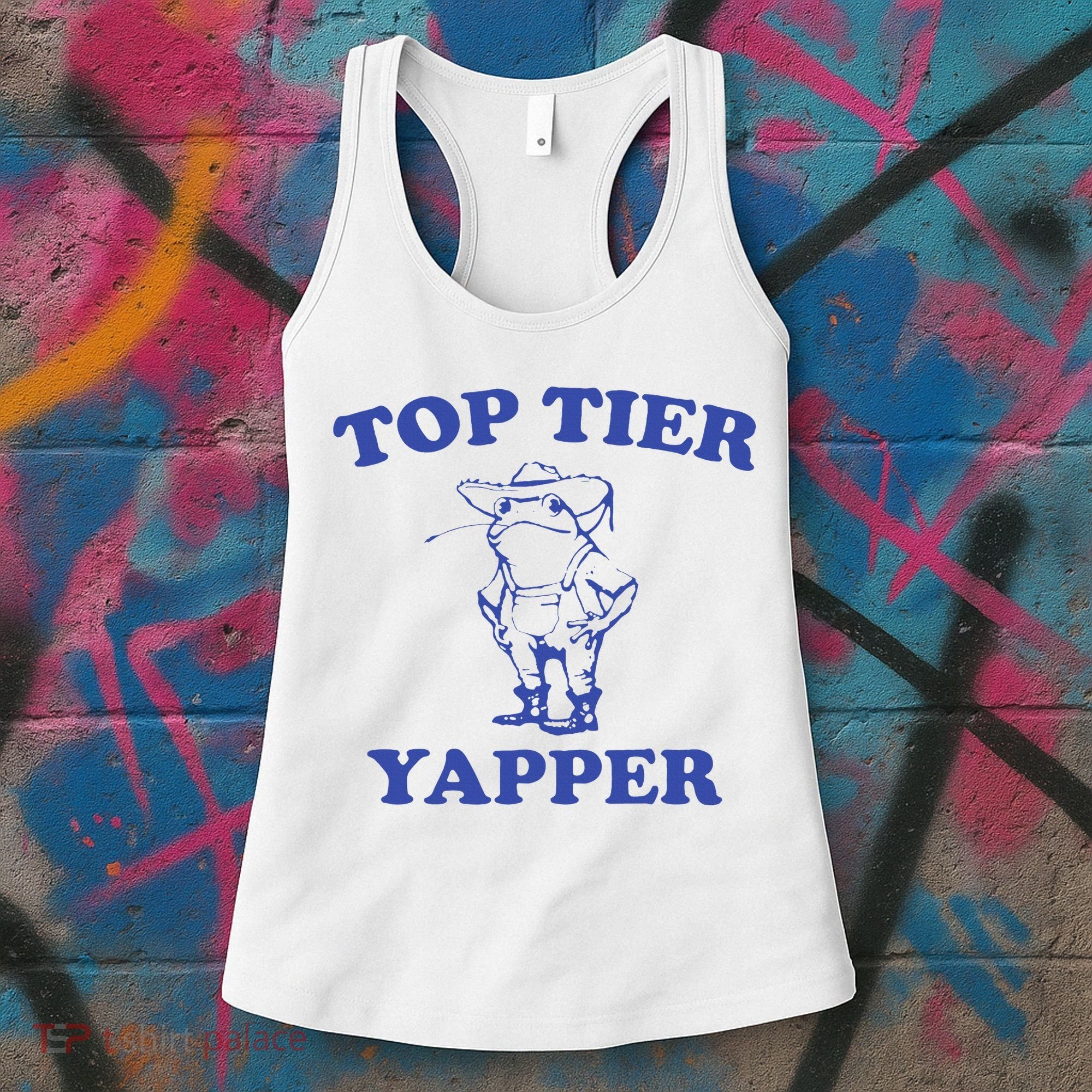 Funny Top Tier Yapper Funny Meme Cowboy Frog Yapping Quote Women's Tank Top