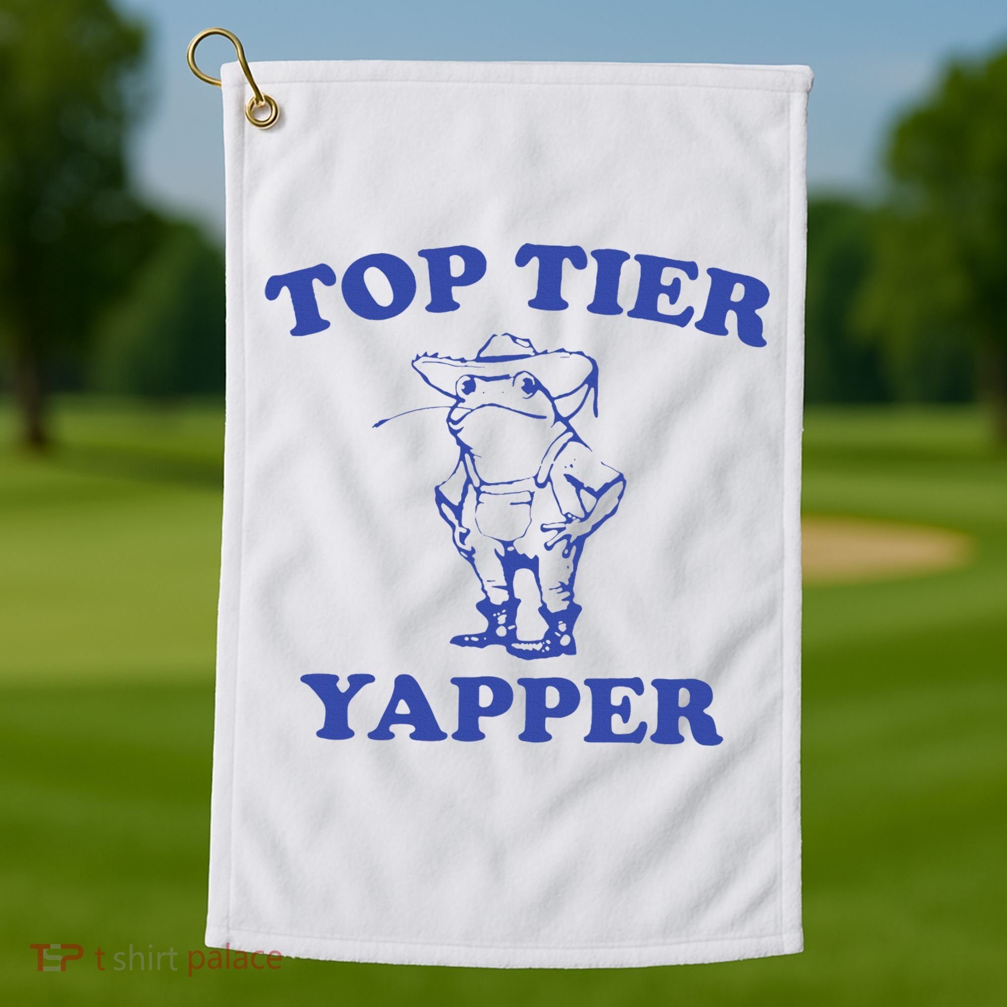 Funny Top Tier Yapper Funny Meme Cowboy Frog Yapping Quote Golf Towel