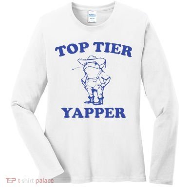 Funny Top Tier Yapper Funny Meme Cowboy Frog Yapping Quote Women's Long Sleeve Shirt