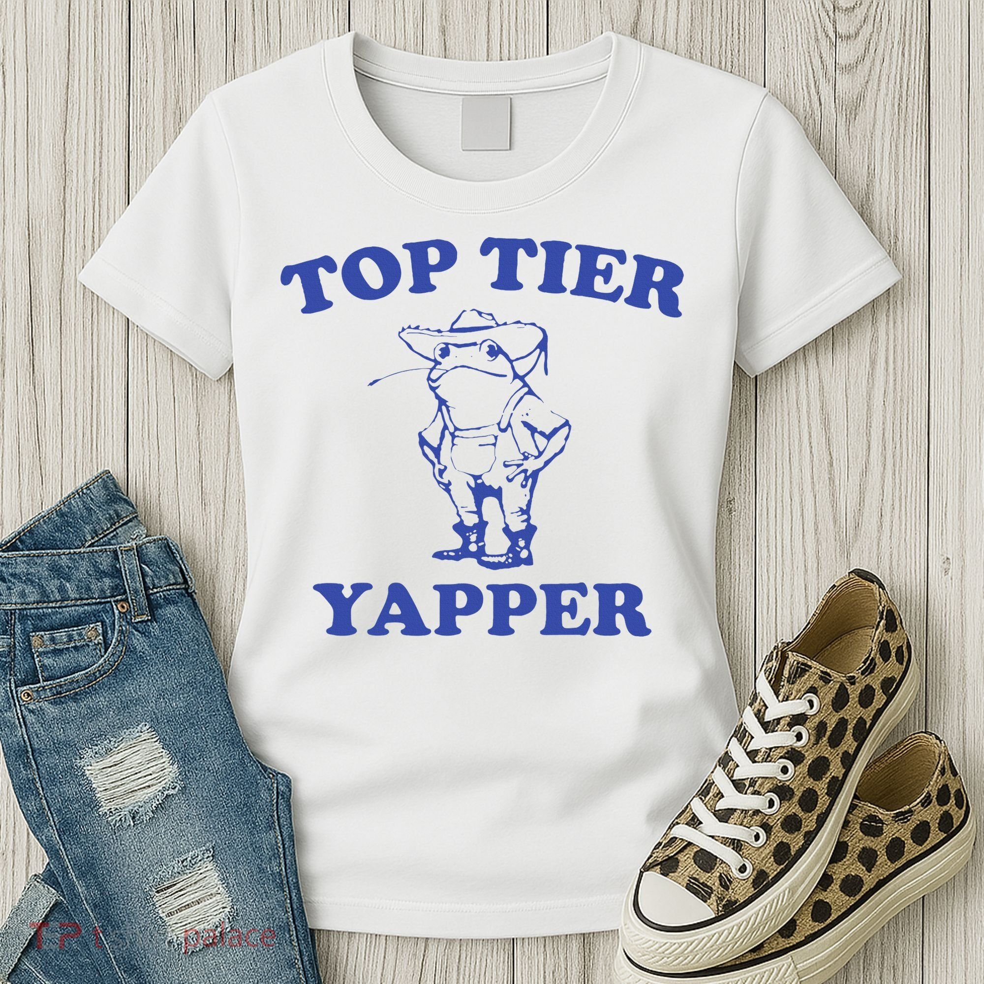 Funny Top Tier Yapper Funny Meme Cowboy Frog Yapping Quote Women's T-Shirt