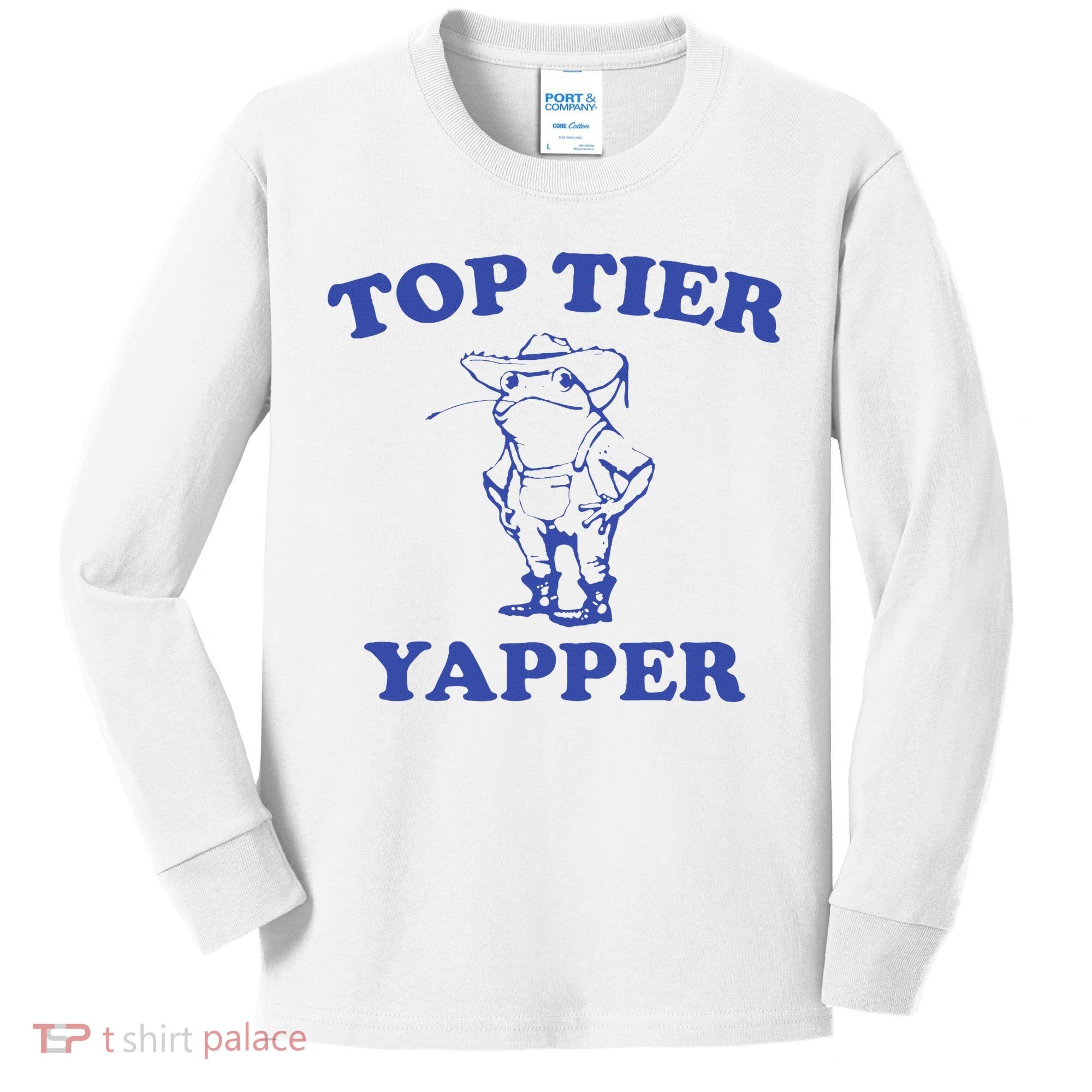 Funny Top Tier Yapper Funny Meme Cowboy Frog Yapping Quote Kids Long Sleeve Shirt