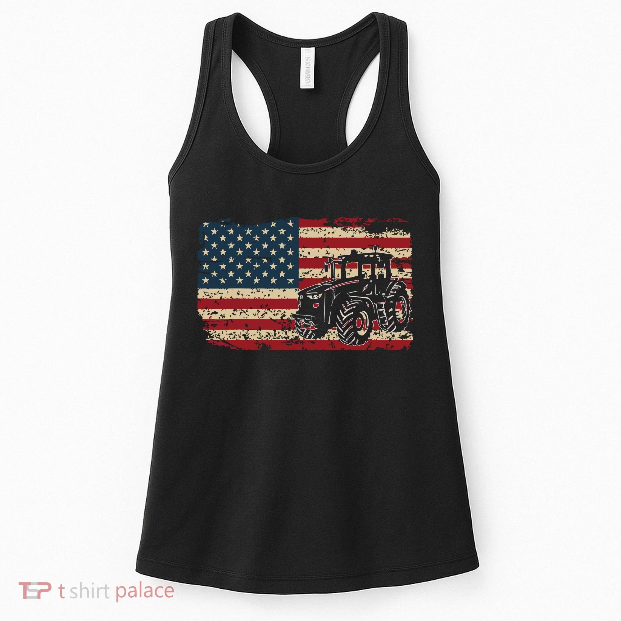 Farm Tractors USA Flag Patriotic Farming Gift Women's Tank Top