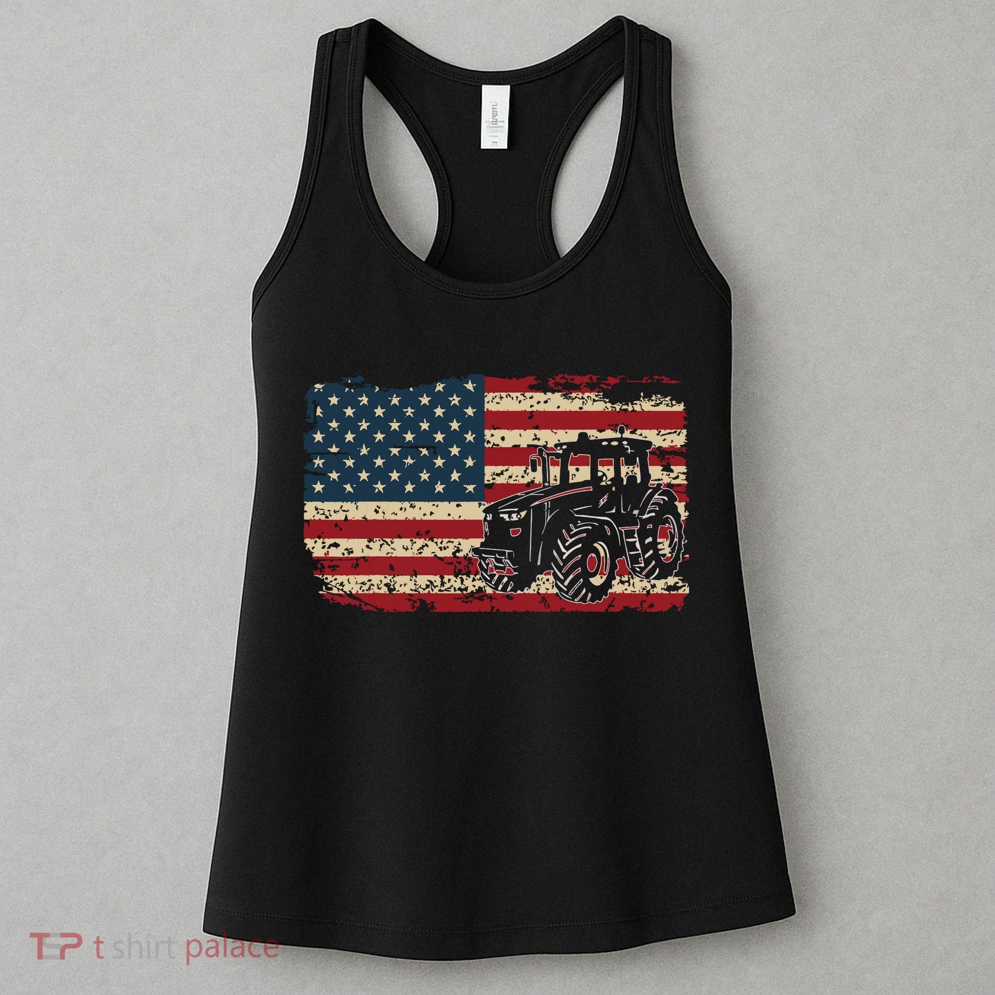 Farm Tractors USA Flag Patriotic Farming Gift Women's Tank Top