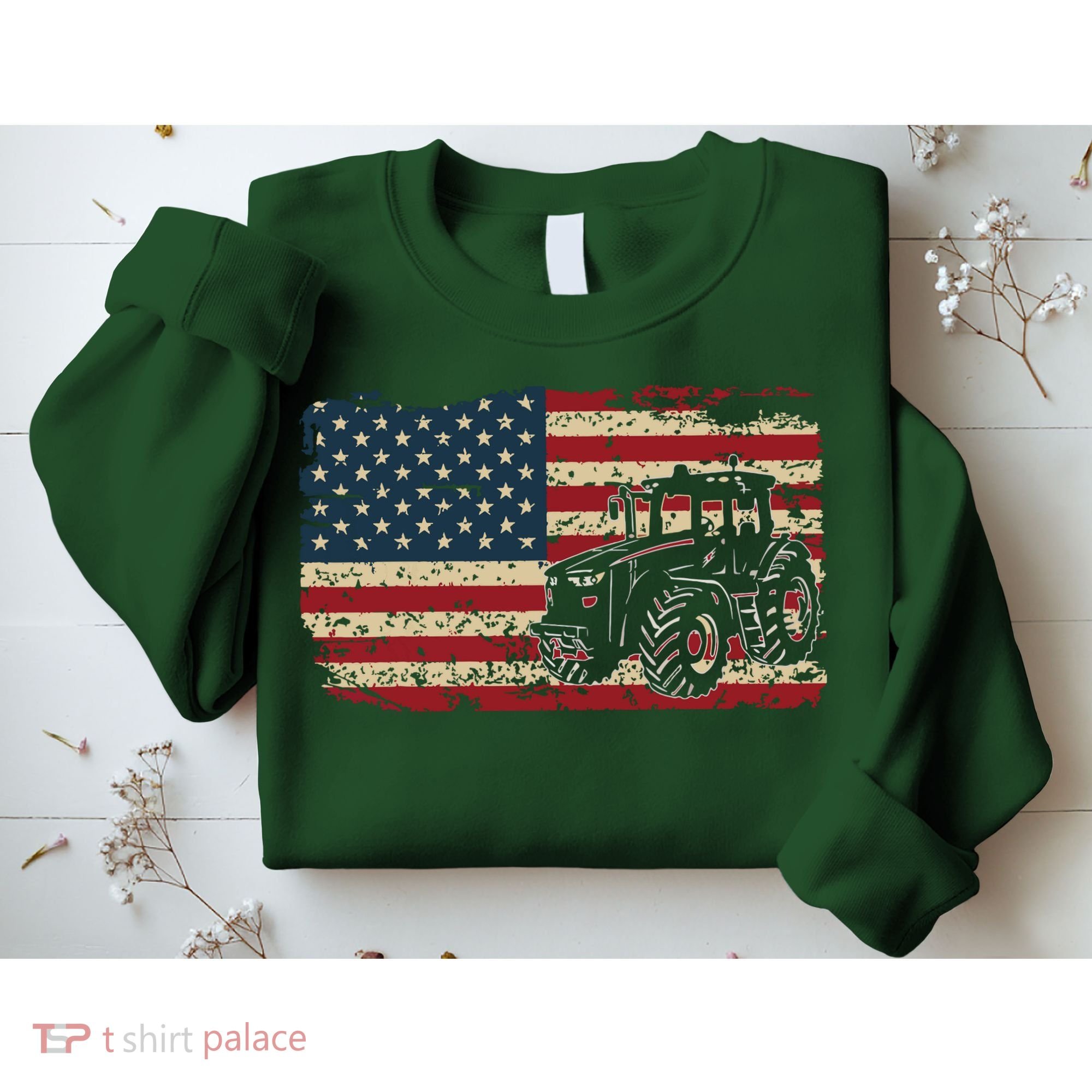 Farm Tractors USA Flag Patriotic Farming Gift Sweatshirt
