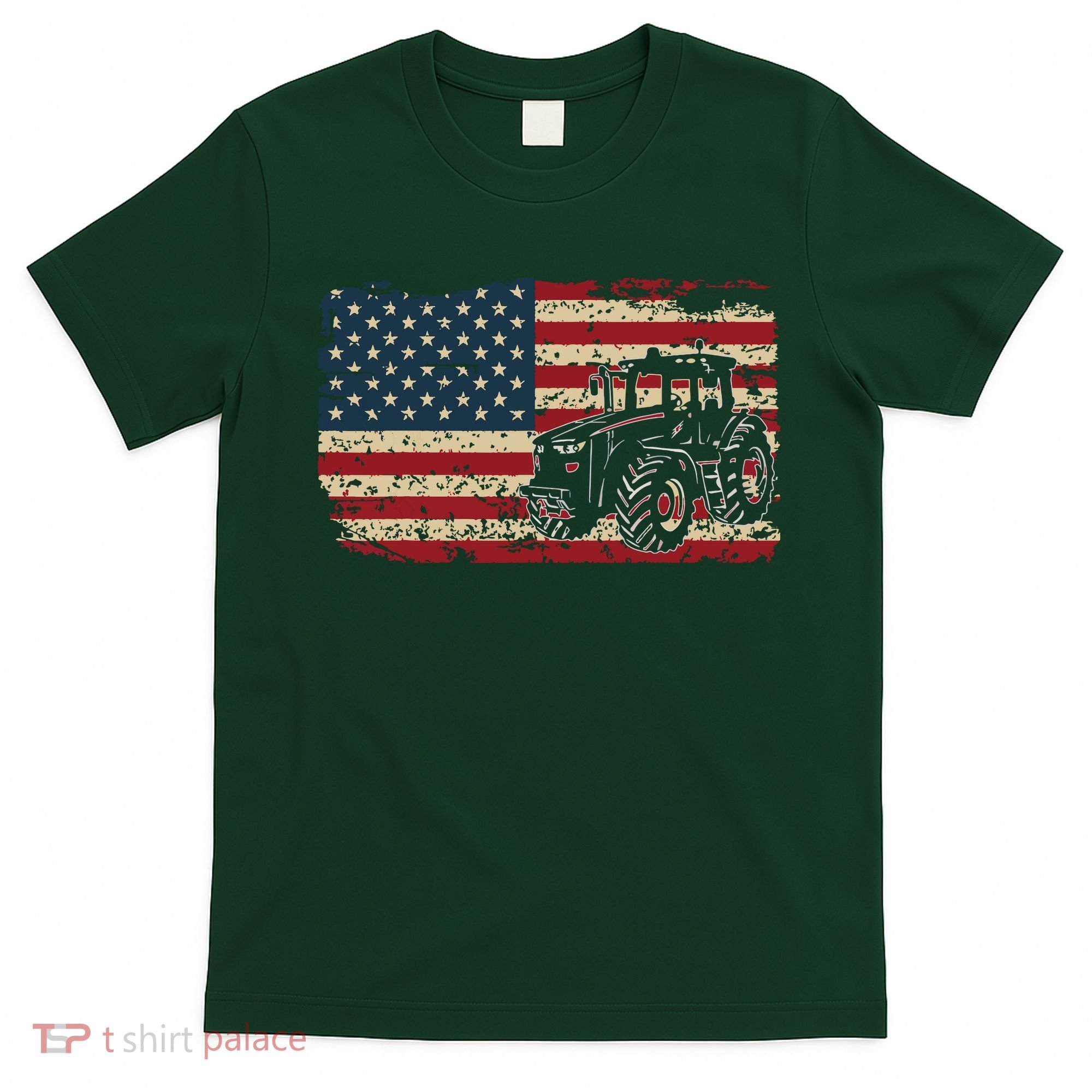 Farm Tractors USA Flag Patriotic Farming Gift T-Shirt