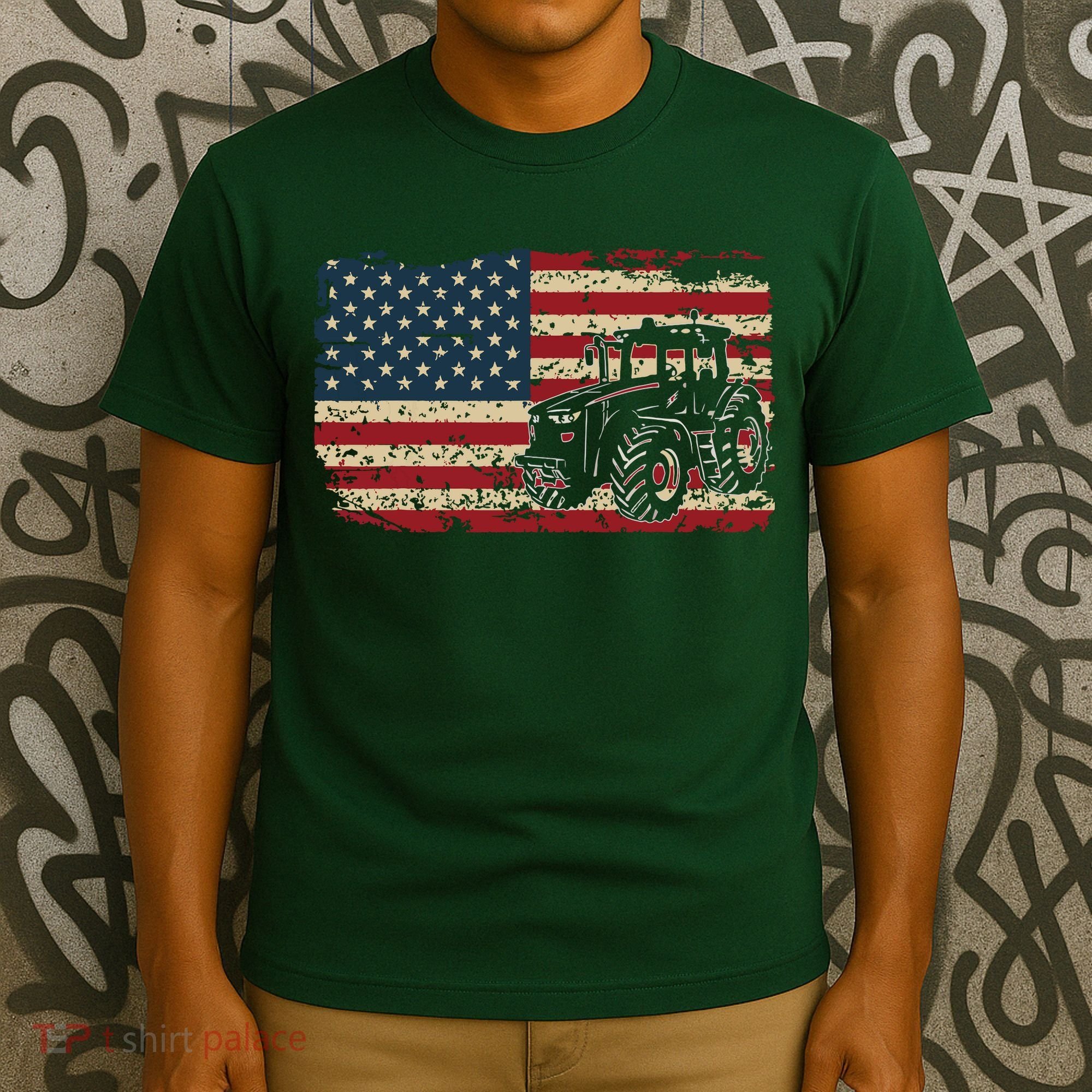 Farm Tractors USA Flag Patriotic Farming Gift T-Shirt