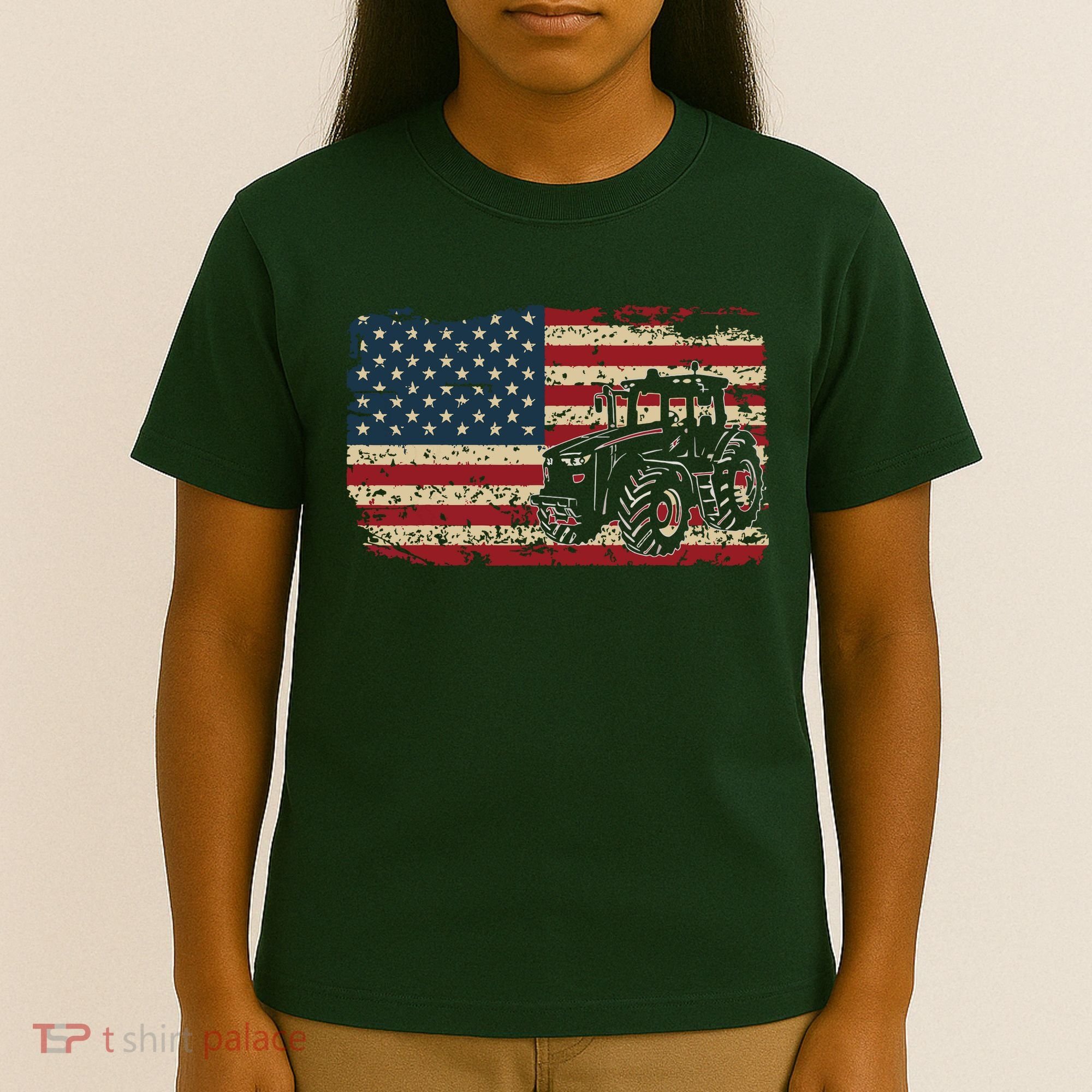 Farm Tractors USA Flag Patriotic Farming Gift T-Shirt