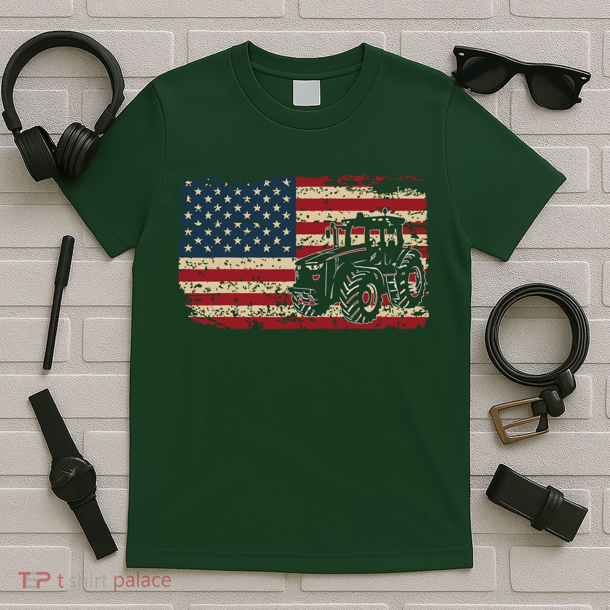 Farm Tractors USA Flag Patriotic Farming Gift T-Shirt