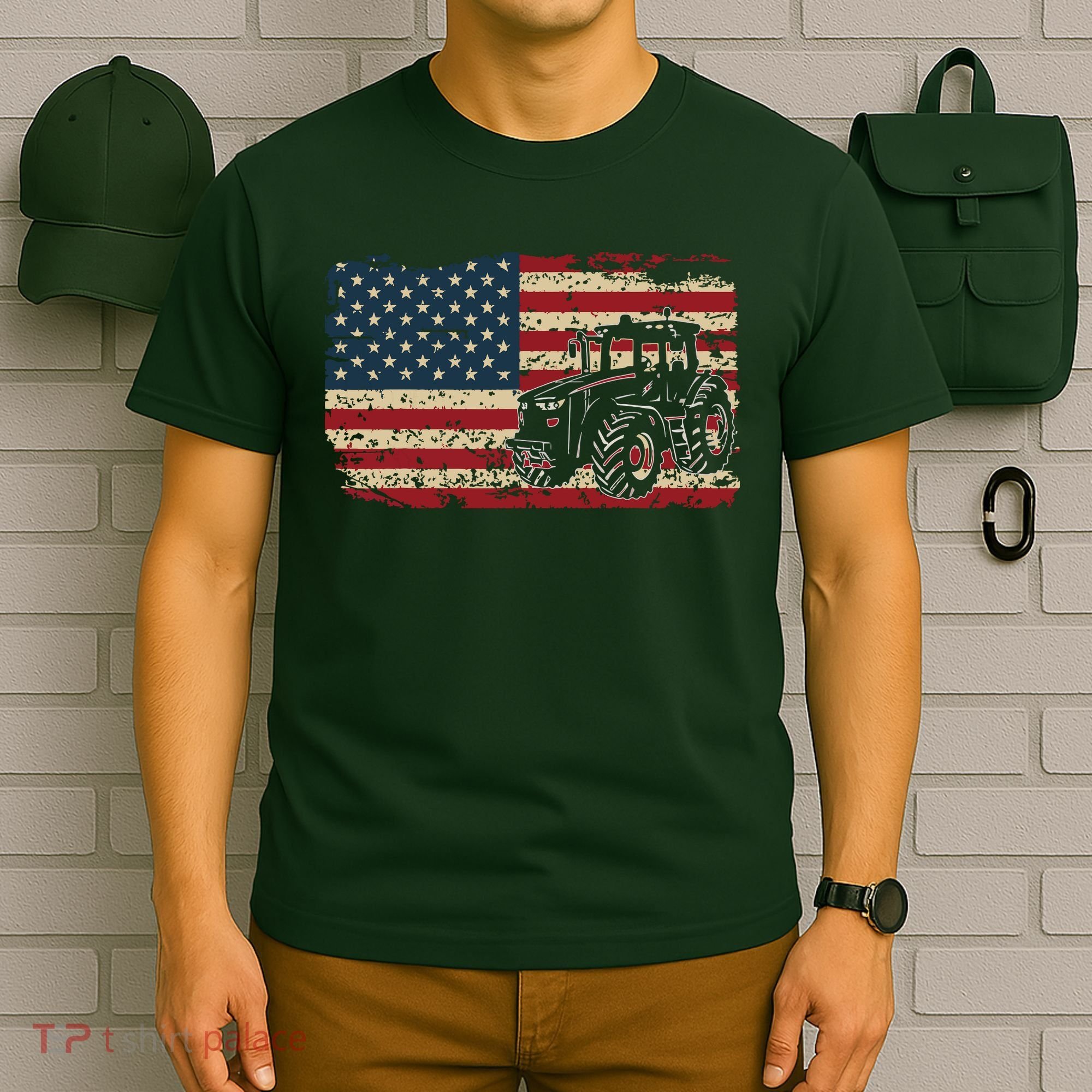 Farm Tractors USA Flag Patriotic Farming Gift T-Shirt