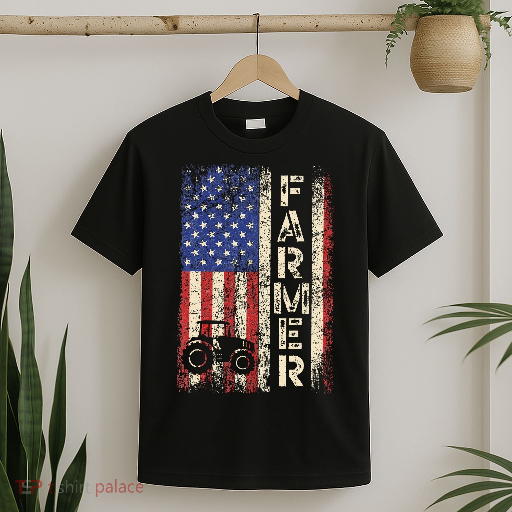 Farmer Tractors USA American Flag Patriotic Farming Gifts T-Shirt