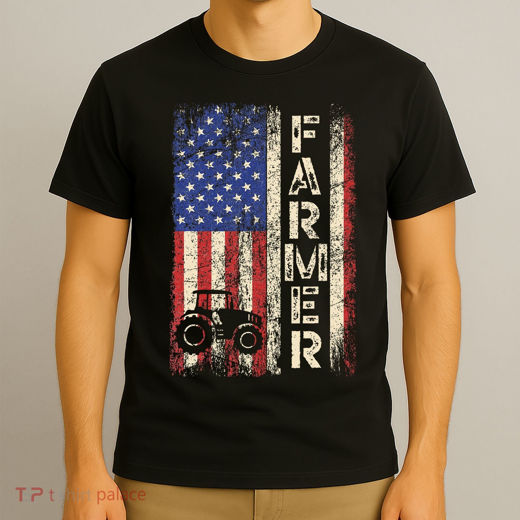 Farmer Tractors USA American Flag Patriotic Farming Gifts T-Shirt