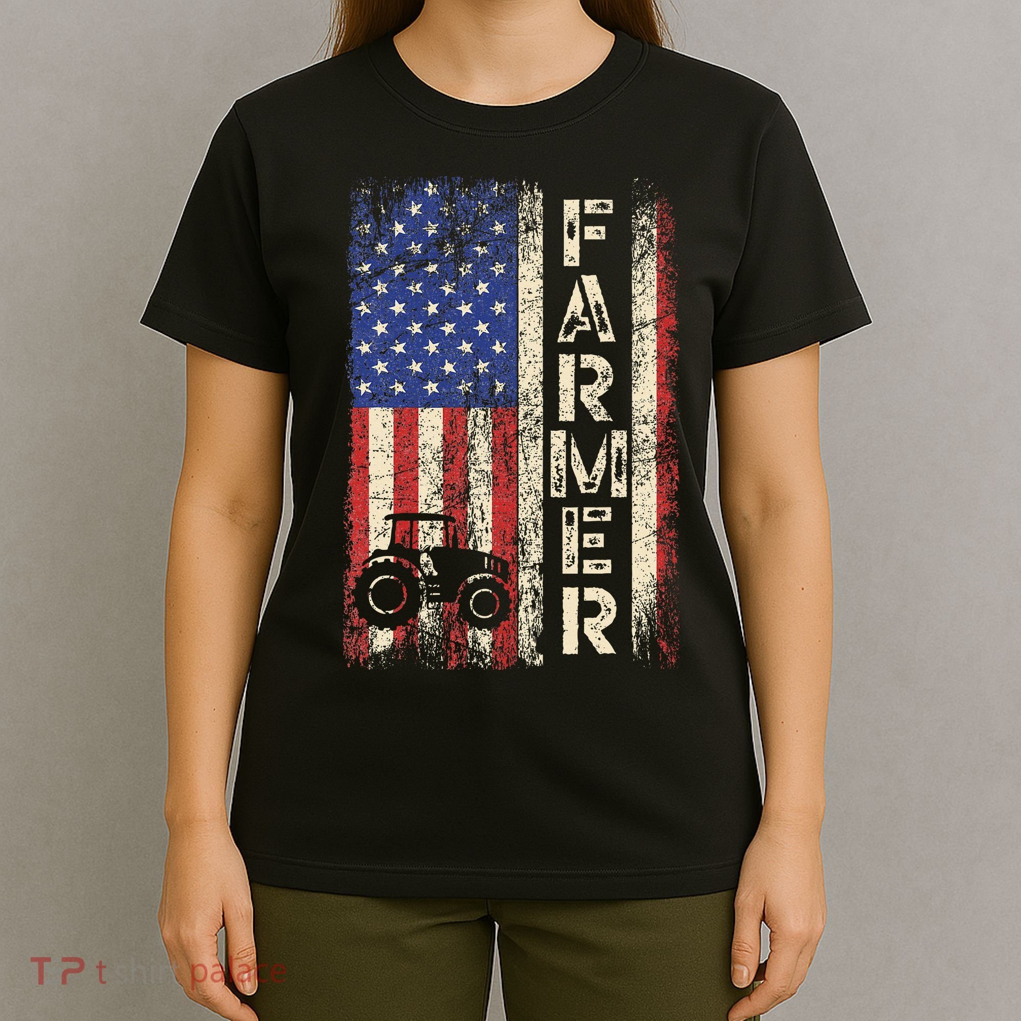 Farmer Tractors USA American Flag Patriotic Farming Gifts T-Shirt