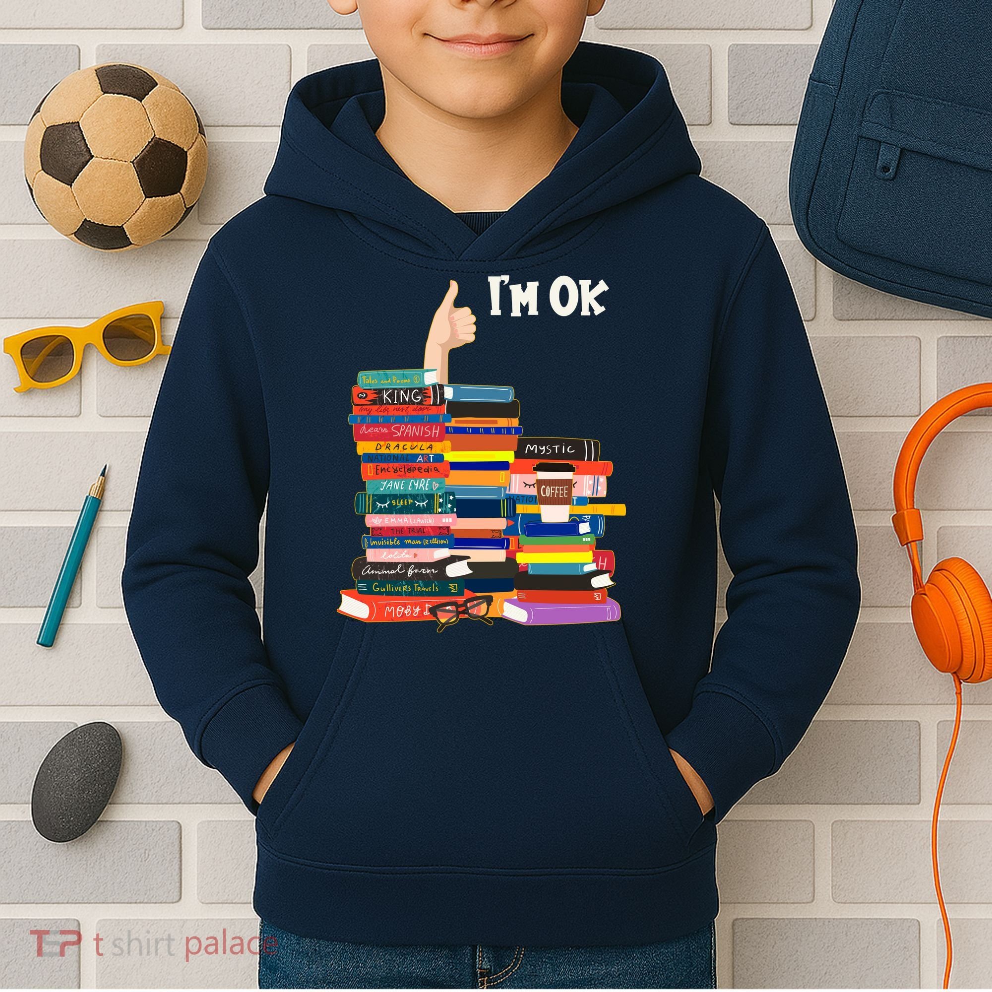 Funny Thumbs Up I'm Ok Book Lover Kids Hoodie