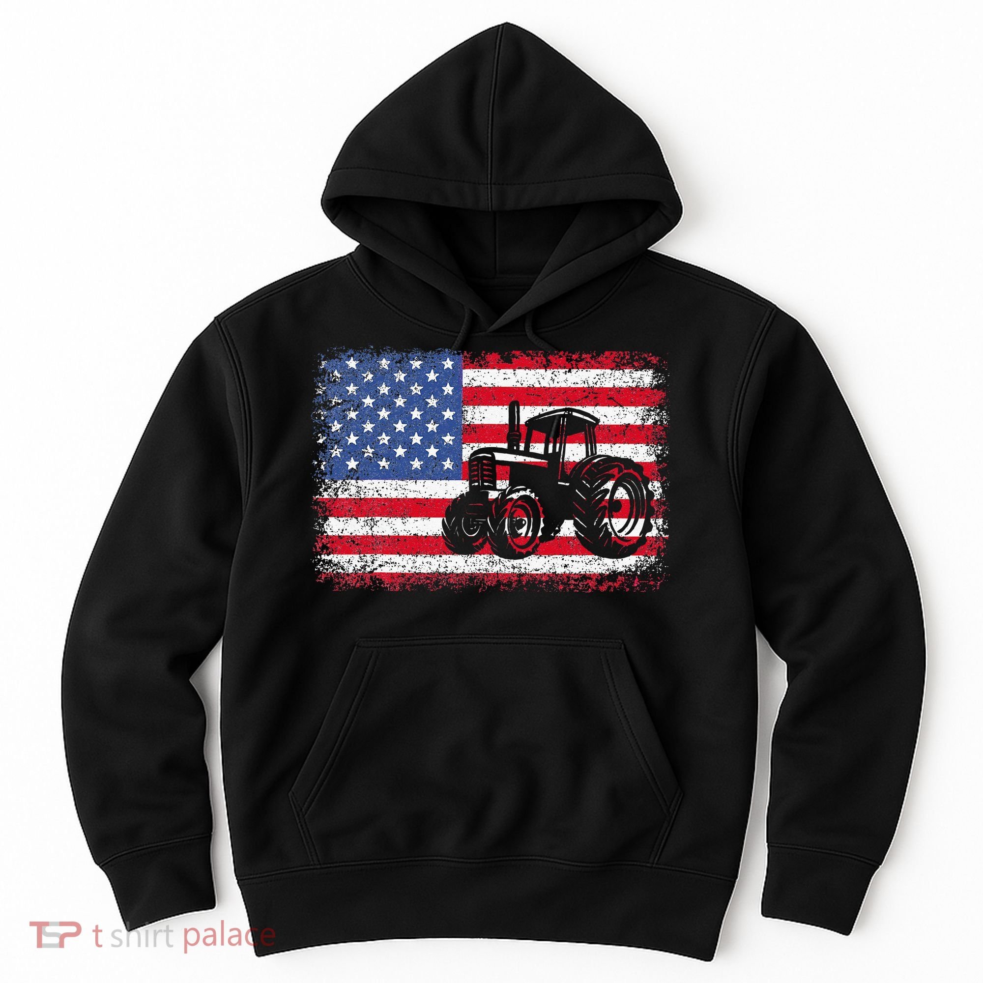 Farm Tractors USA Flag Patriotic Farming Gift Hoodie