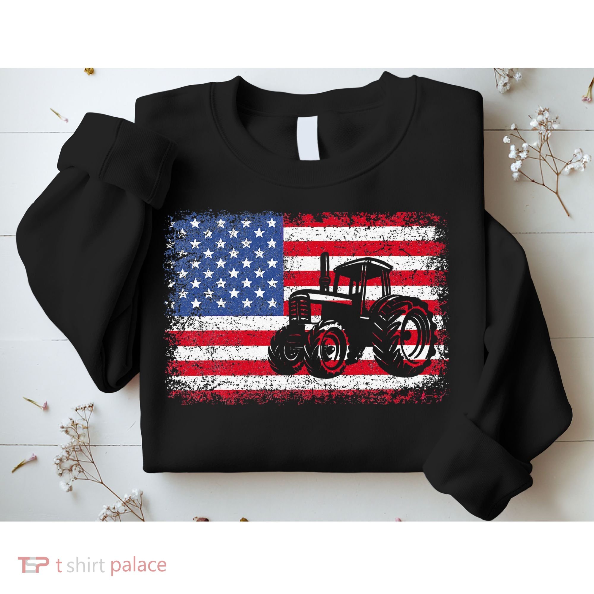 Farm Tractors USA Flag Patriotic Farming Gift Sweatshirt