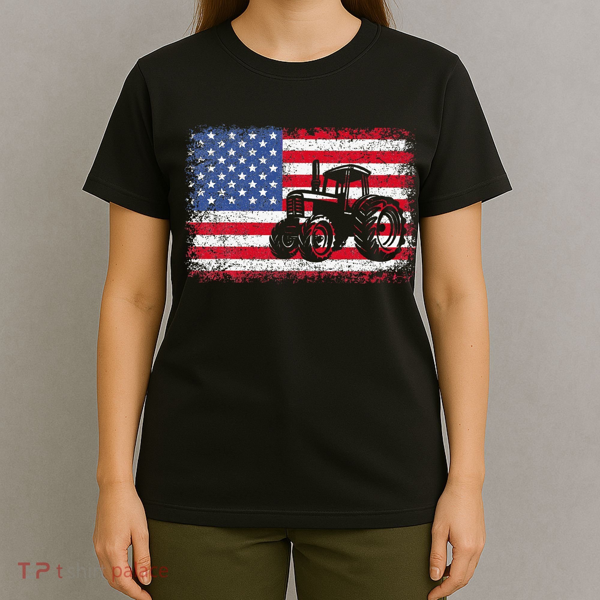 Farm Tractors USA Flag Patriotic Farming Gift T-Shirt