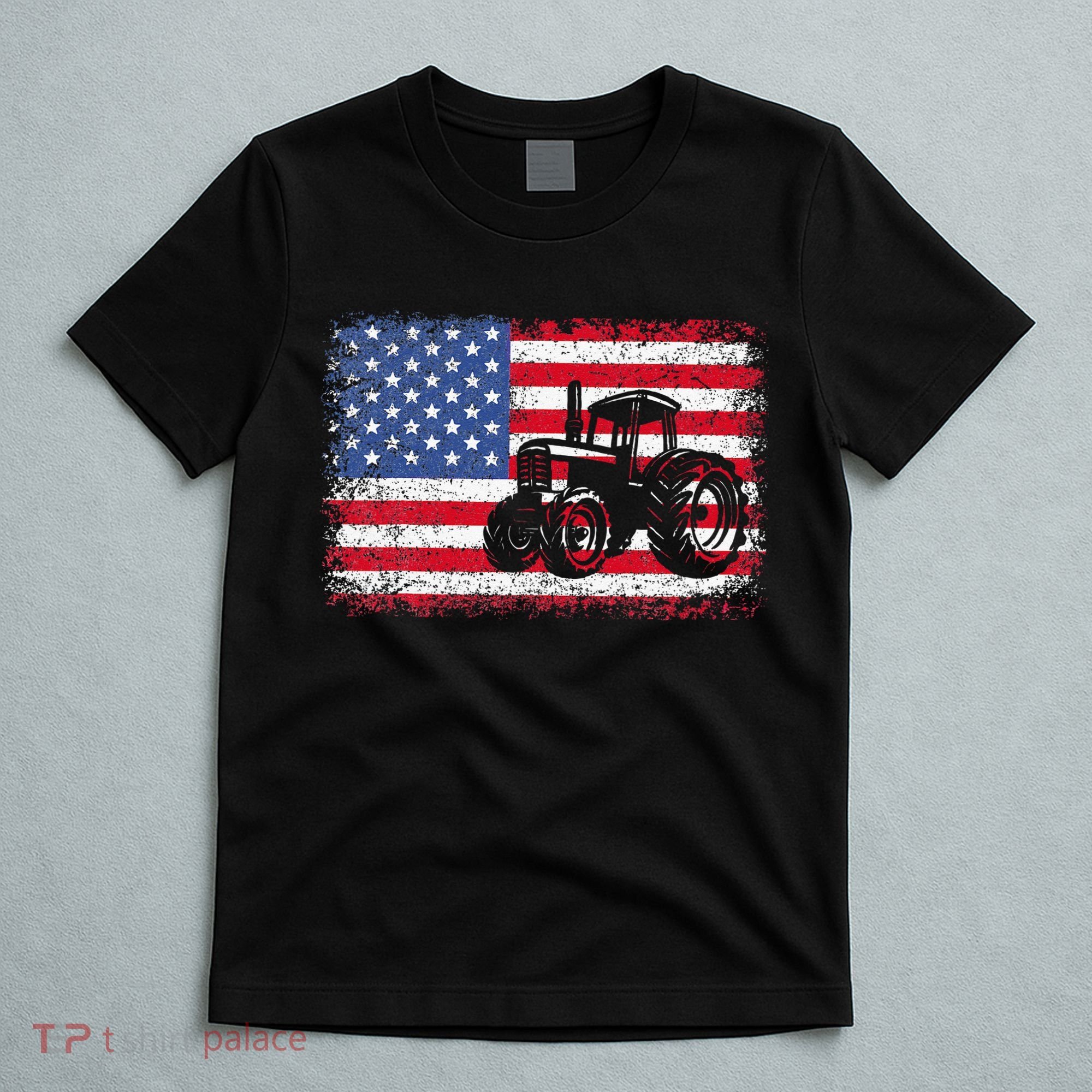 Farm Tractors USA Flag Patriotic Farming Gift T-Shirt