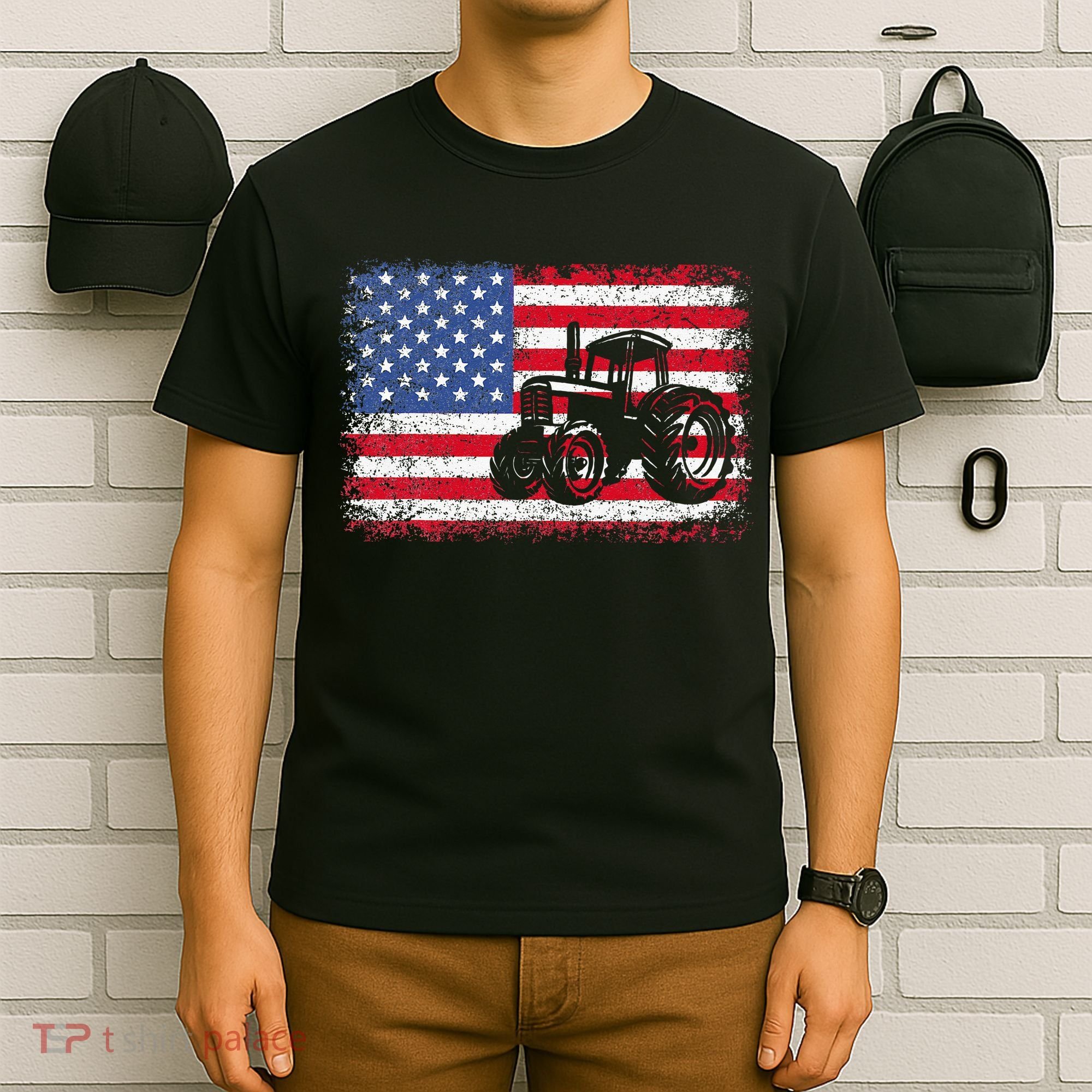 Farm Tractors USA Flag Patriotic Farming Gift T-Shirt