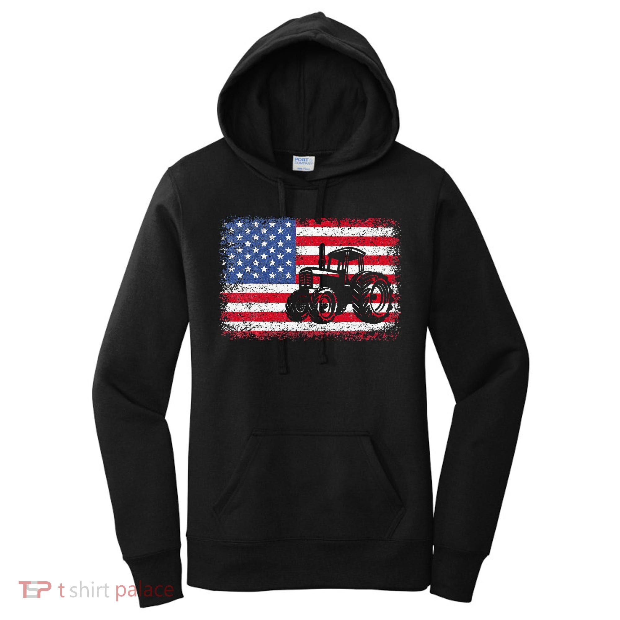 Farm Tractors USA Flag Patriotic Farming Gift Women's Hoodie