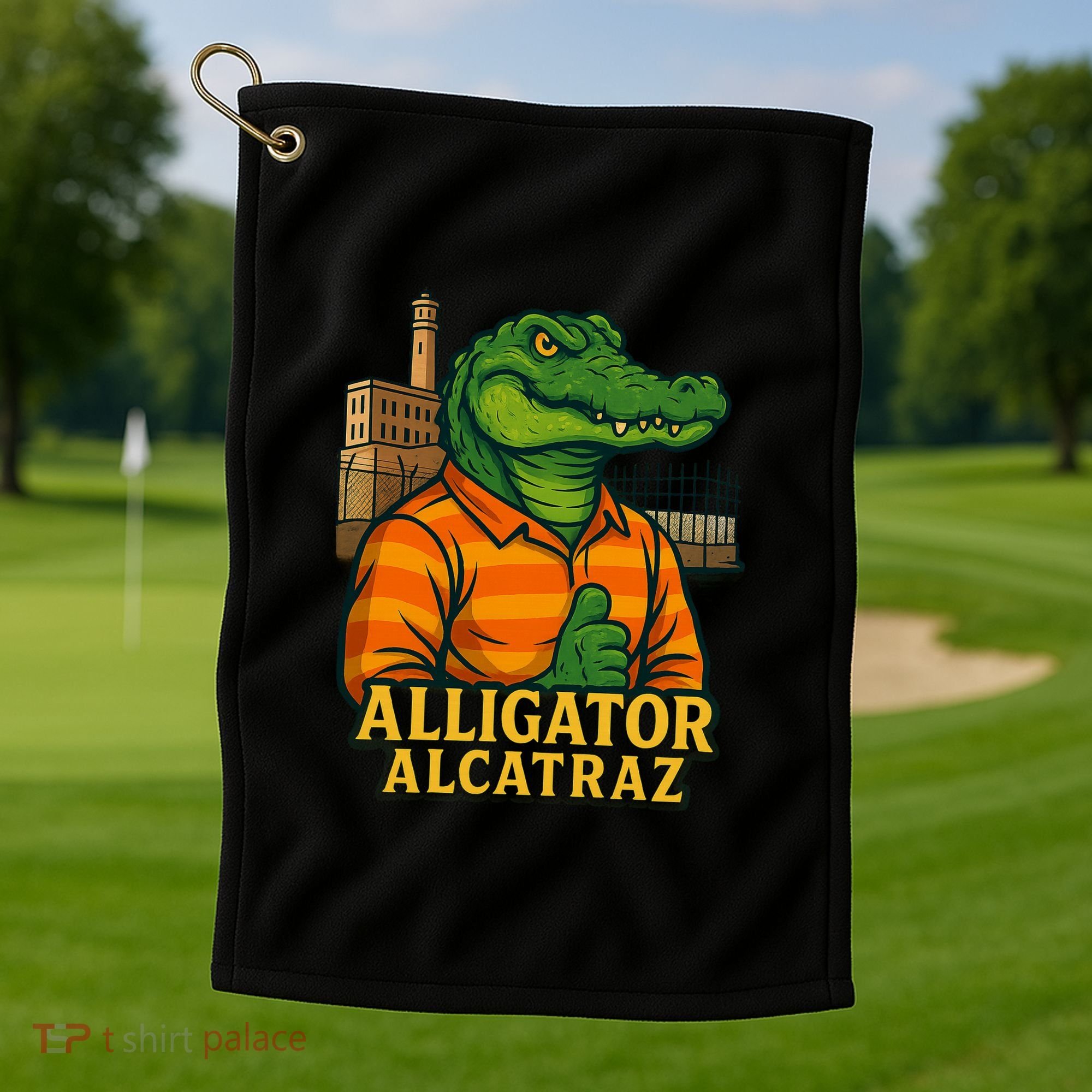 Funny Thumbs Up Alligator Alcatraz Golf Towel