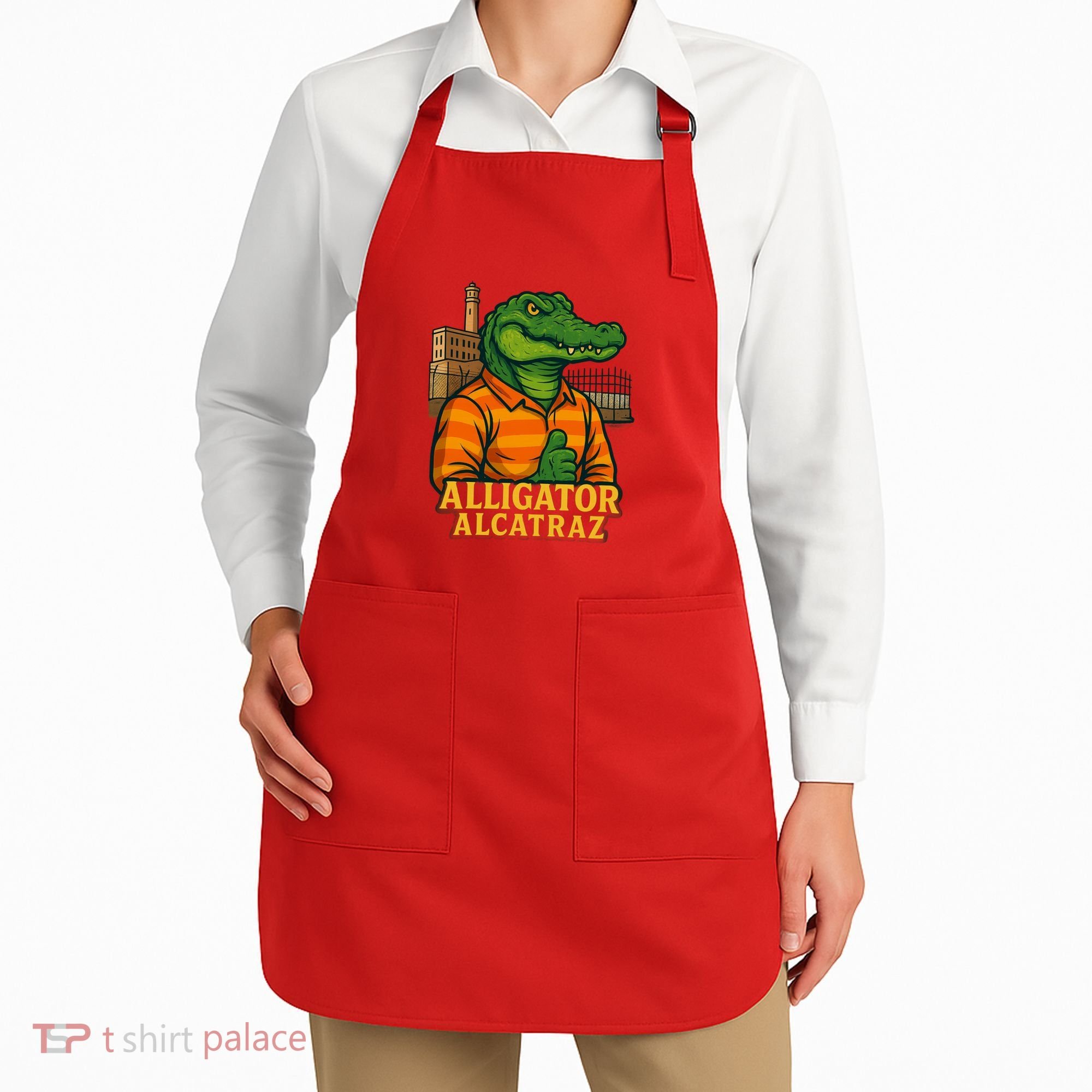 Funny Thumbs Up Alligator Alcatraz Apron