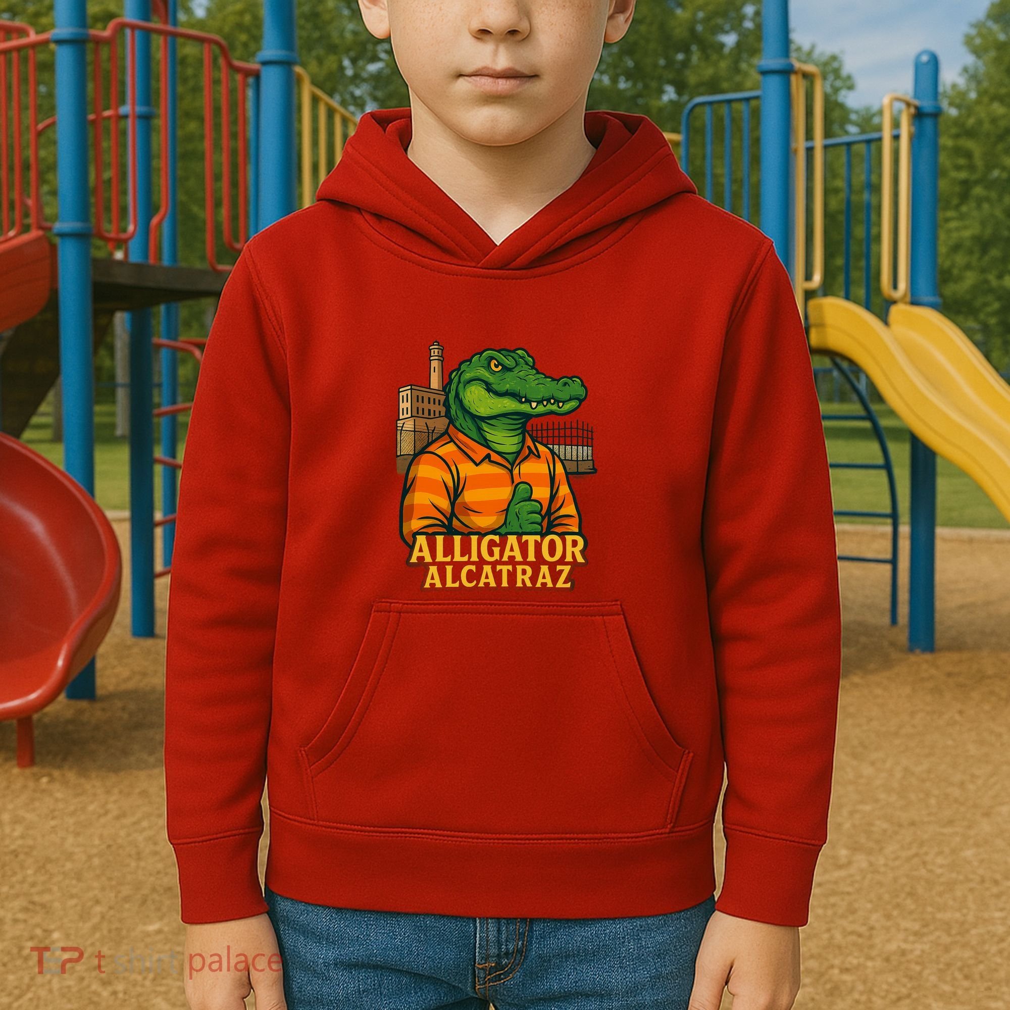 Funny Thumbs Up Alligator Alcatraz Kids Hoodie