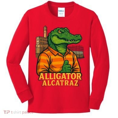 Funny Thumbs Up Alligator Alcatraz Kids Long Sleeve Shirt