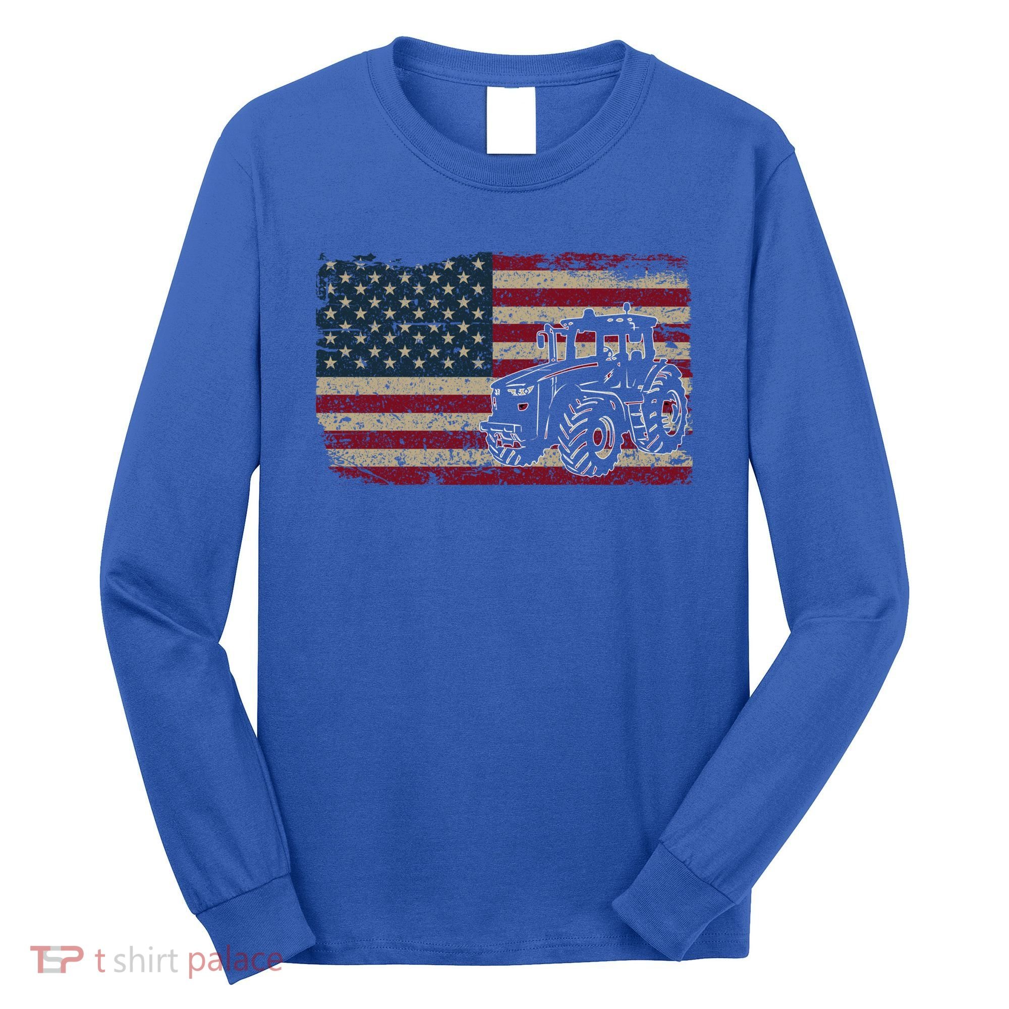 Farm Tractors Usa Flag Patriotic Farming Gift Long Sleeve Shirt