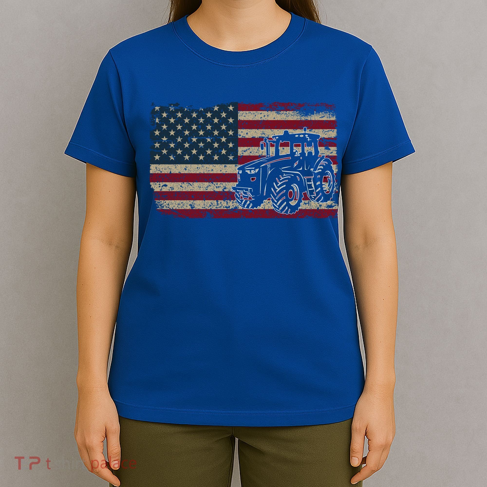 Farm Tractors Usa Flag Patriotic Farming Gift T-Shirt