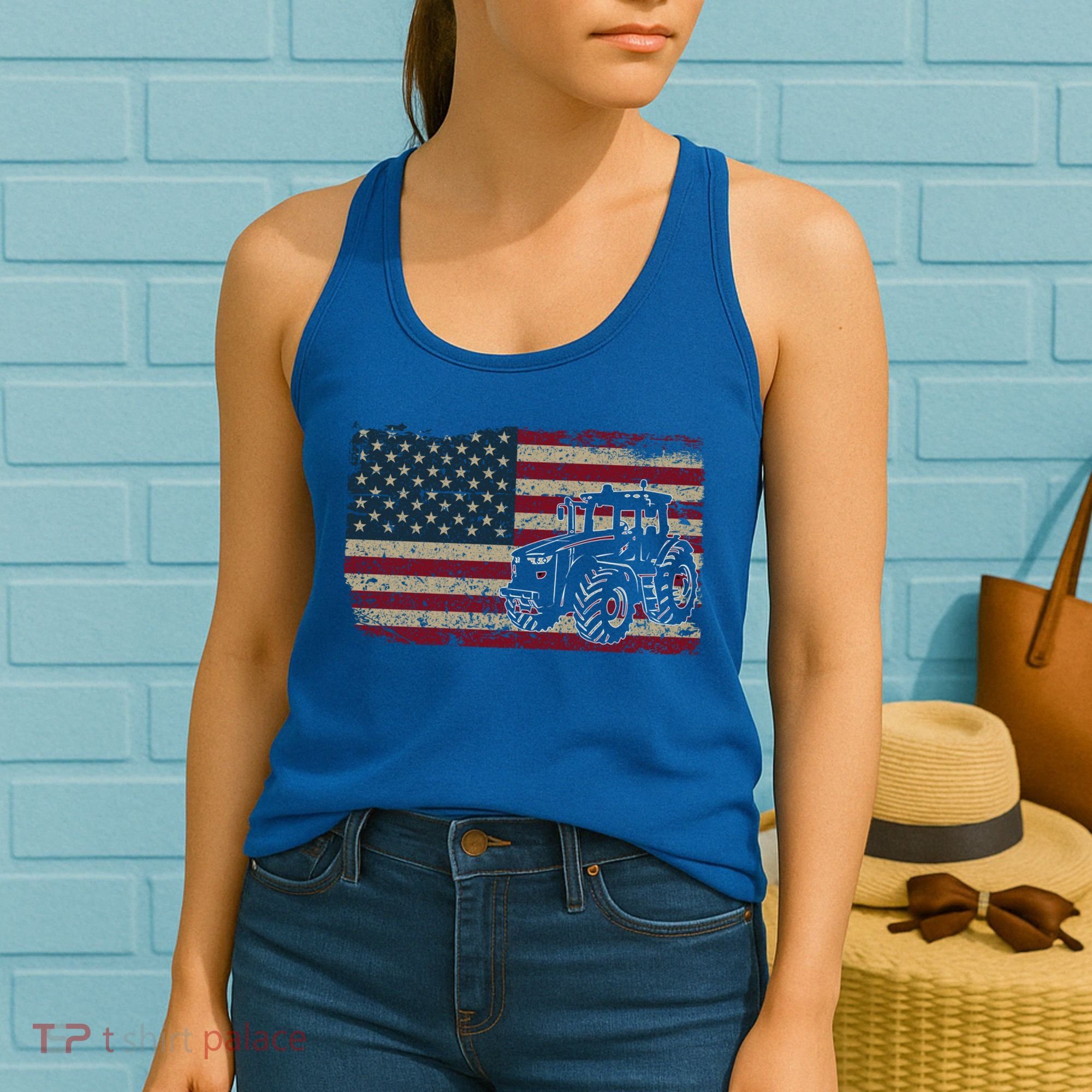 Farm Tractors Usa Flag Patriotic Farming Gift Women's Tank Top