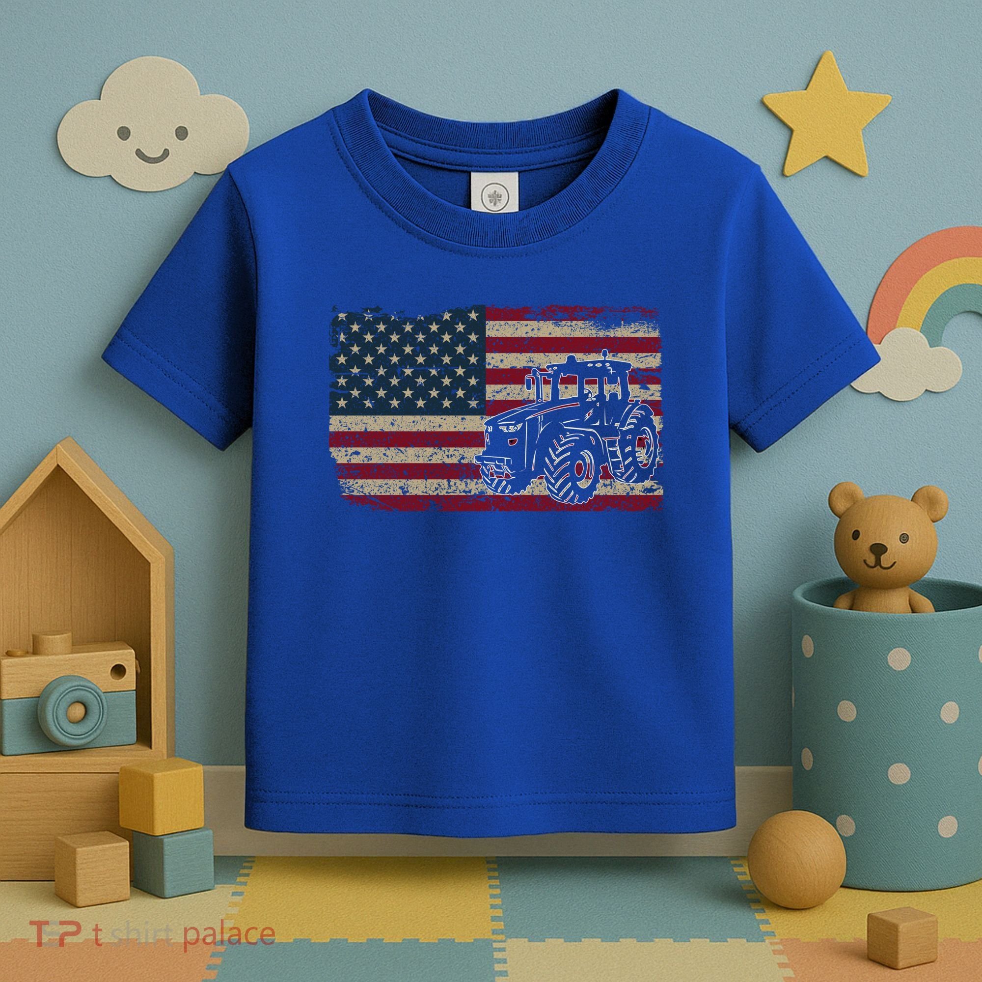 Farm Tractors Usa Flag Patriotic Farming Gift Toddler T-Shirt