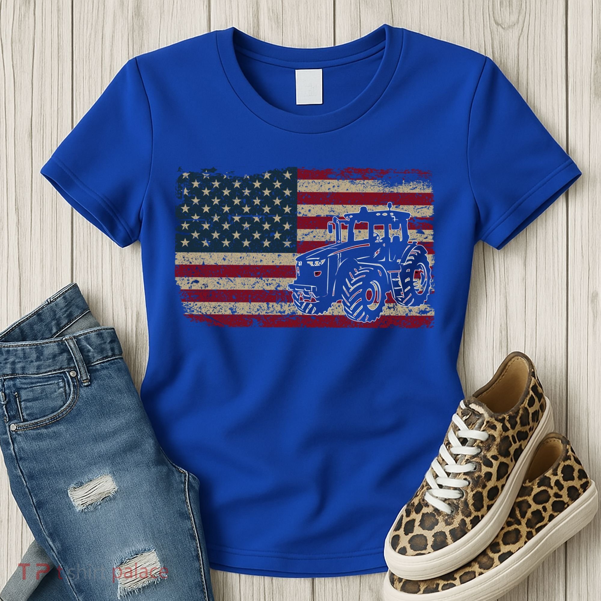 Farm Tractors Usa Flag Patriotic Farming Gift Women's T-Shirt