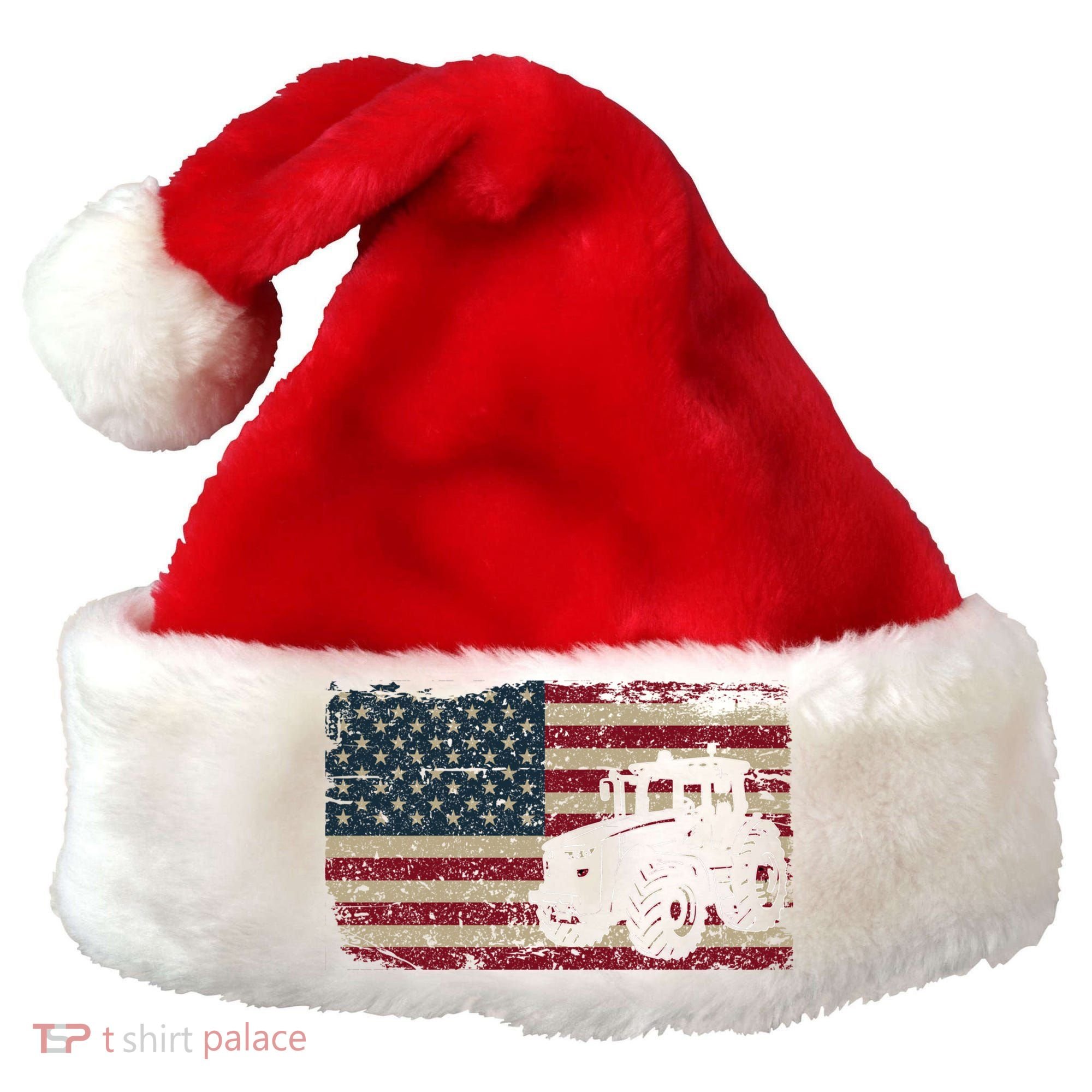 Farm Tractors Usa Flag Patriotic Farming Gift Santa Hat