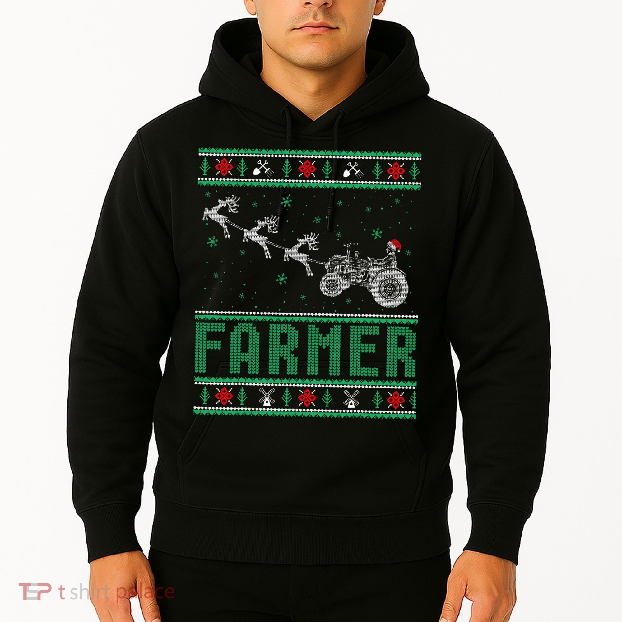 Farmer Tractors Ugly Christmas Xmas Sweater Hoodie