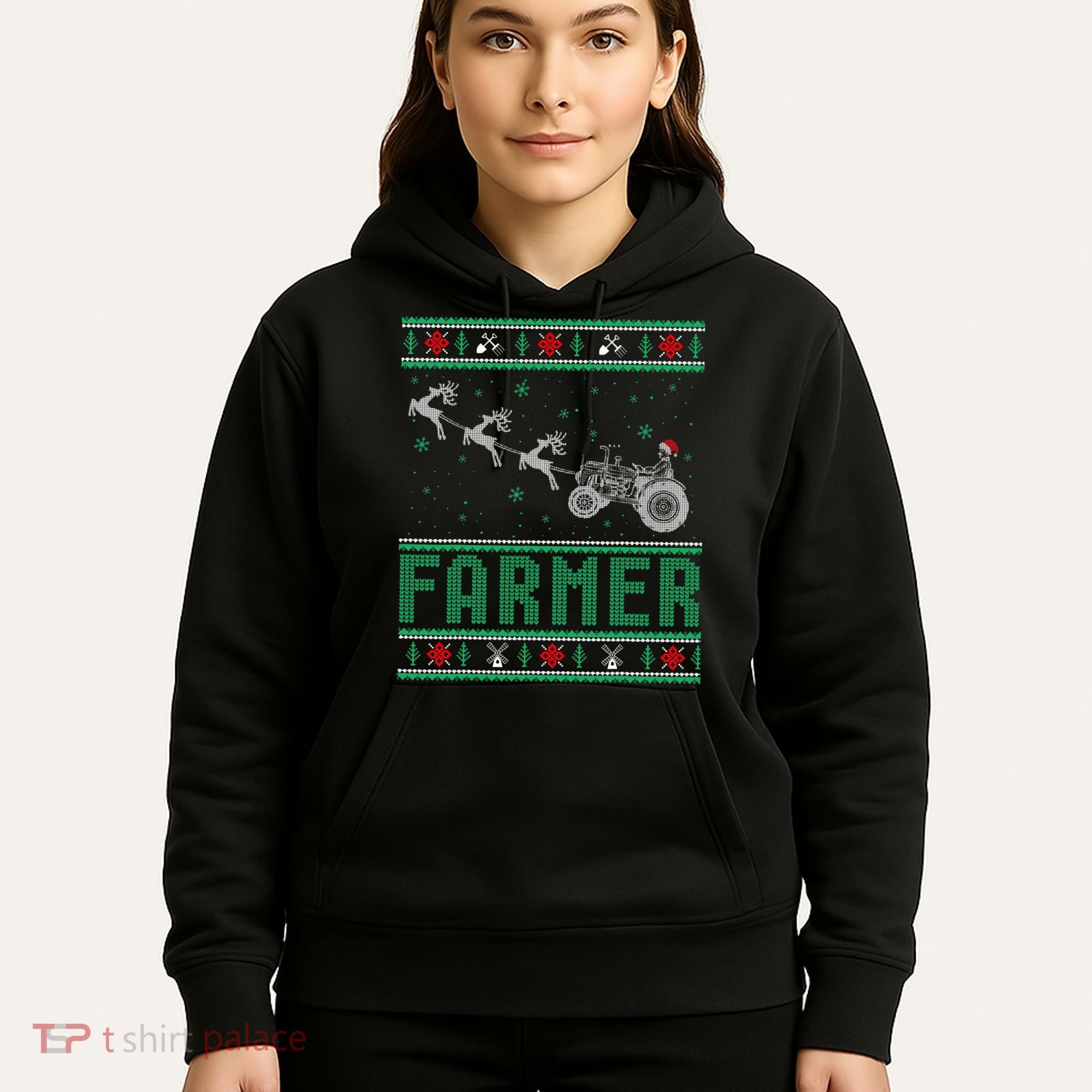 Farmer Tractors Ugly Christmas Xmas Sweater Hoodie