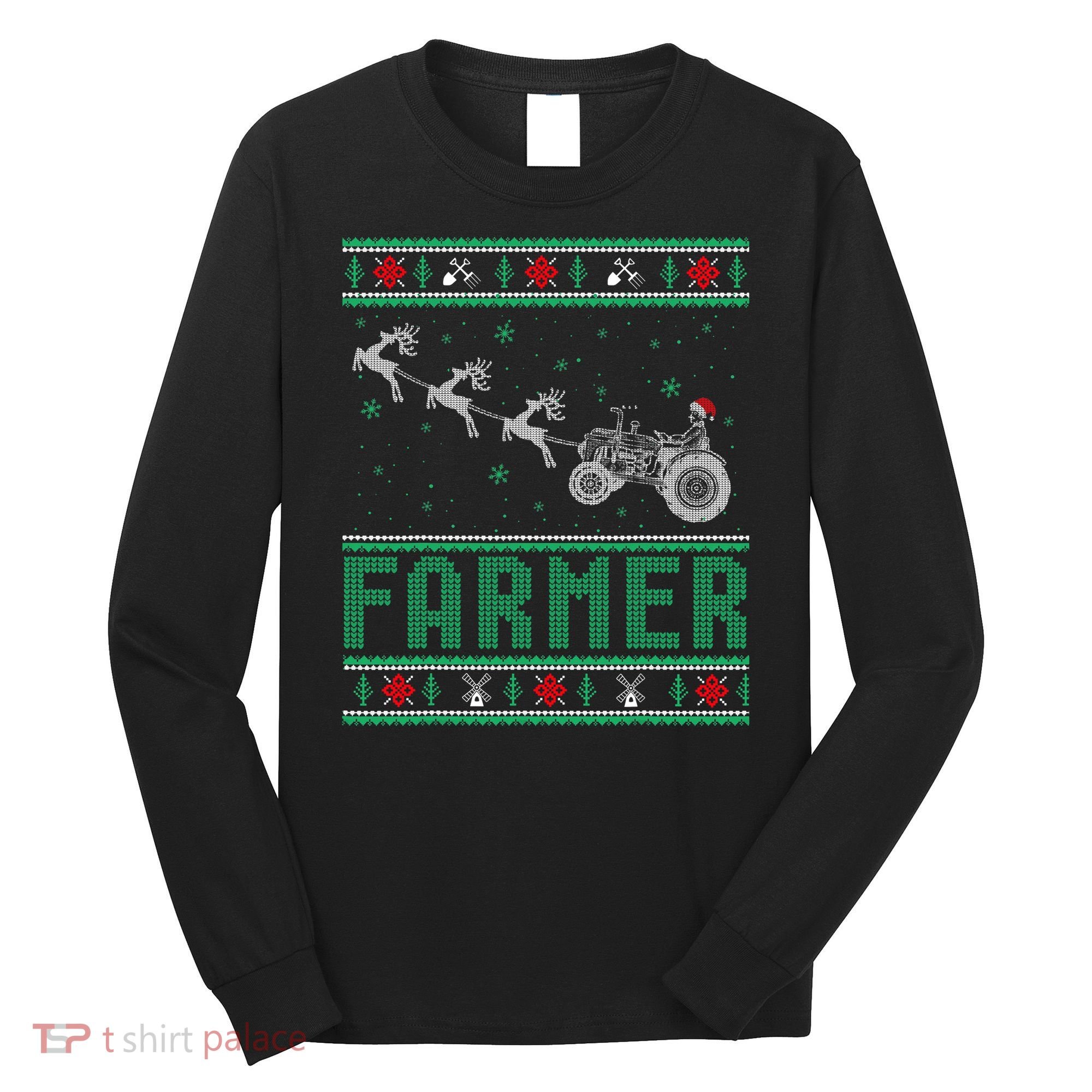Farmer Tractors Ugly Christmas Xmas Sweater Long Sleeve Shirt