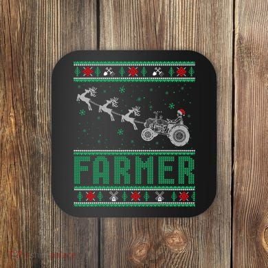 Farmer Tractors Ugly Christmas Xmas Sweater Coaster