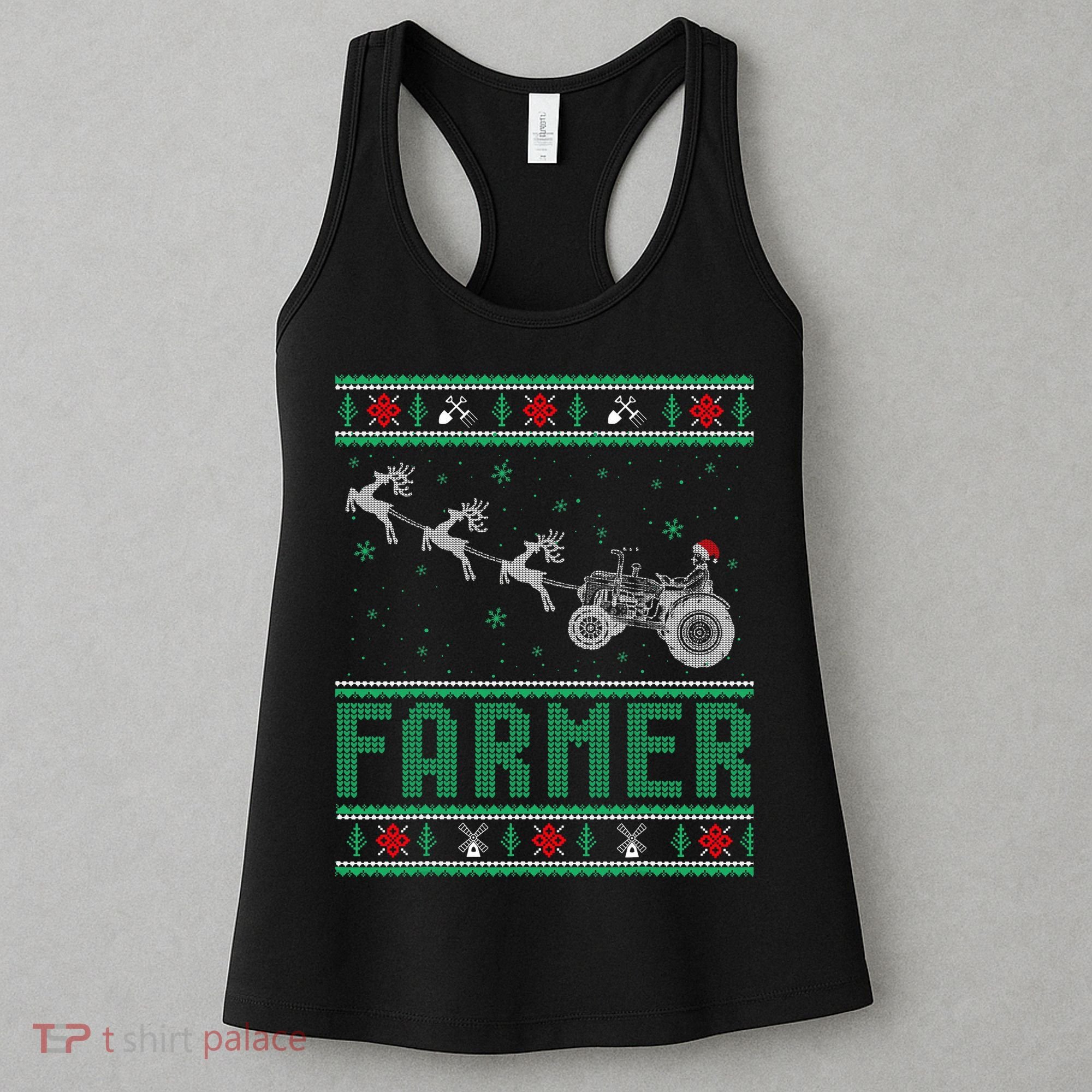 Farmer Tractors Ugly Christmas Xmas Sweater Women's Tank Top