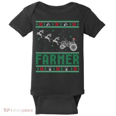 Farmer Tractors Ugly Christmas Xmas Sweater Baby Bodysuit