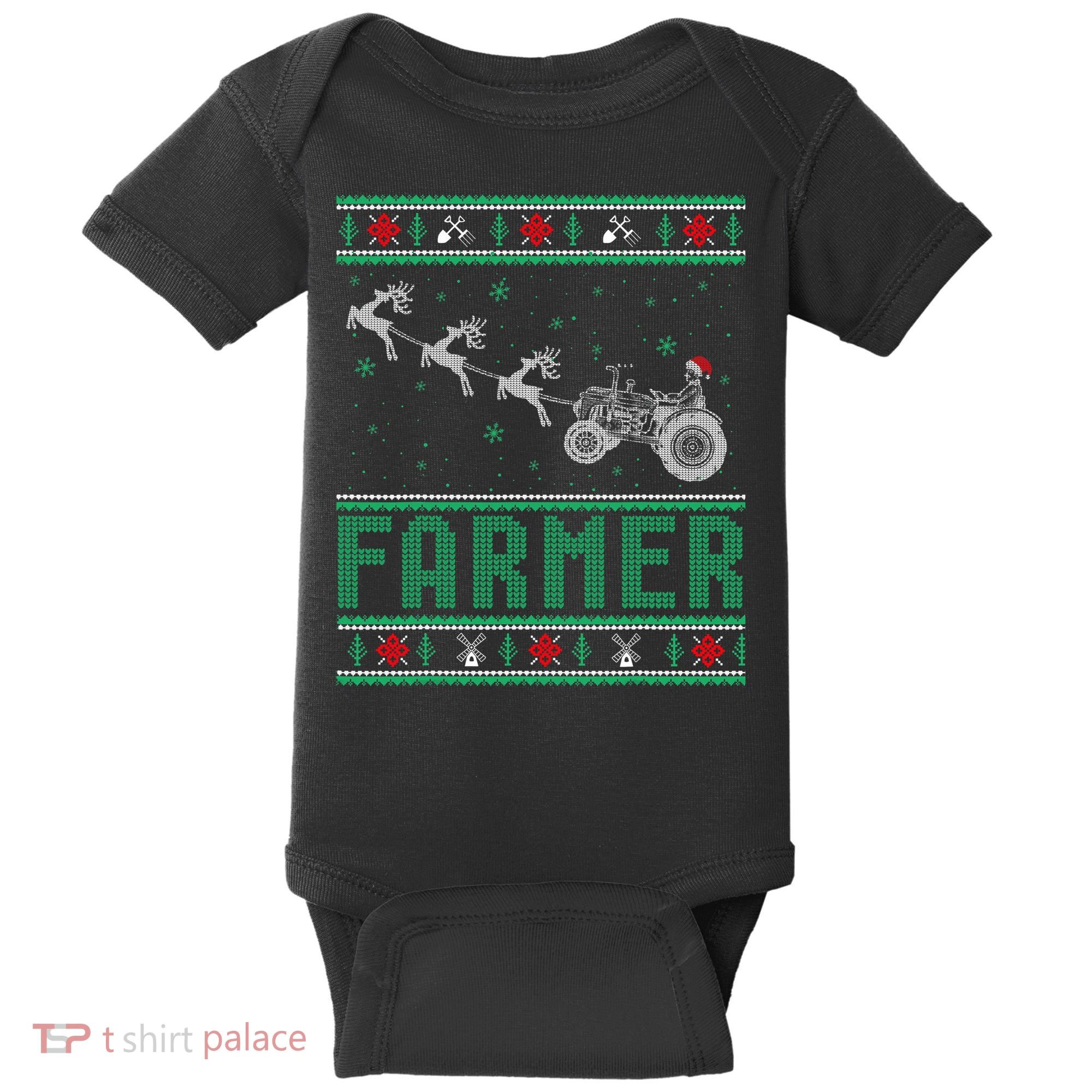 Farmer Tractors Ugly Christmas Xmas Sweater Baby Bodysuit