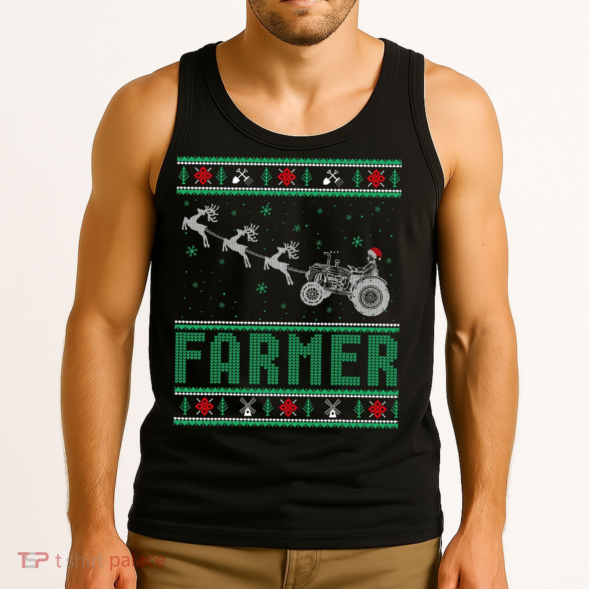 Farmer Tractors Ugly Christmas Xmas Sweater Tank Top