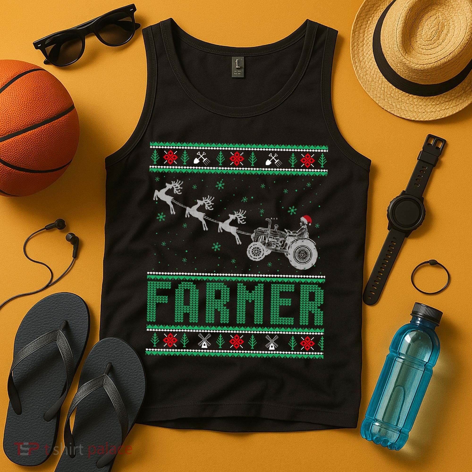 Farmer Tractors Ugly Christmas Xmas Sweater Tank Top
