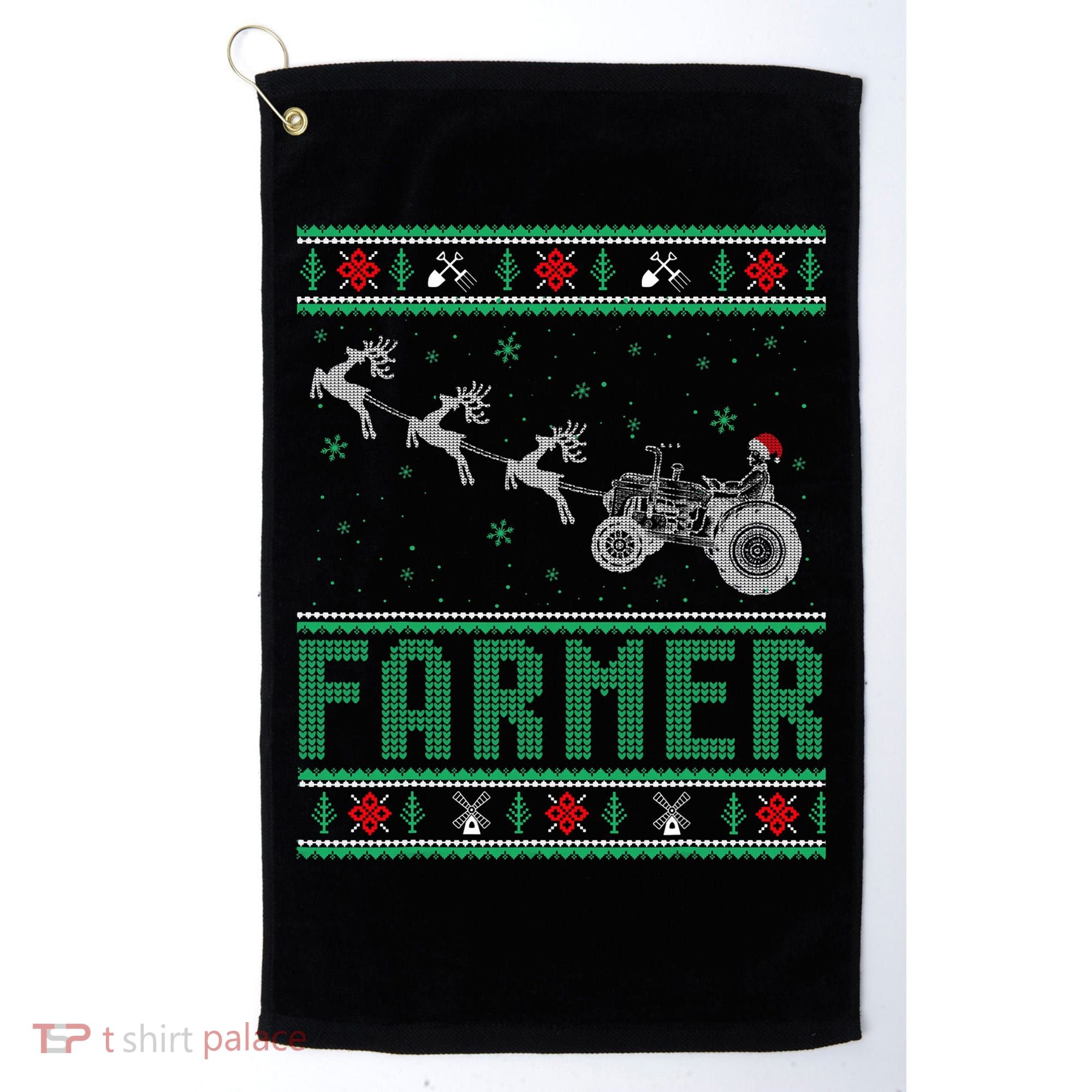 Farmer Tractors Ugly Christmas Xmas Sweater Golf Towel
