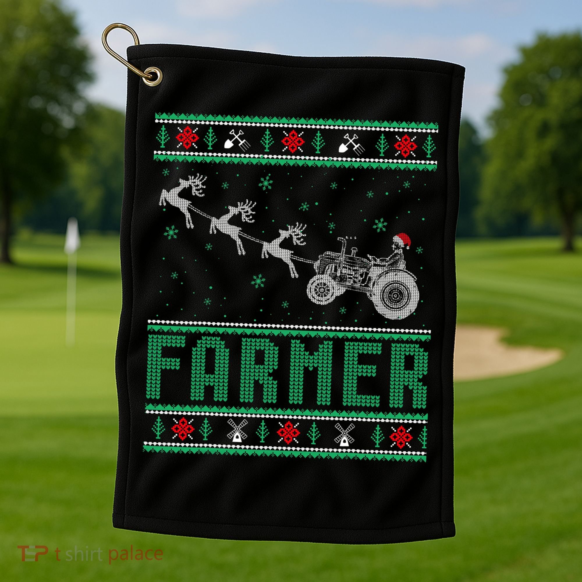 Farmer Tractors Ugly Christmas Xmas Sweater Golf Towel