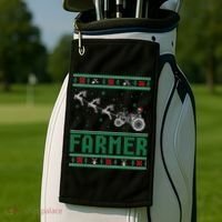 Farmer Tractors Ugly Christmas Xmas Sweater Golf Towel thumb 2