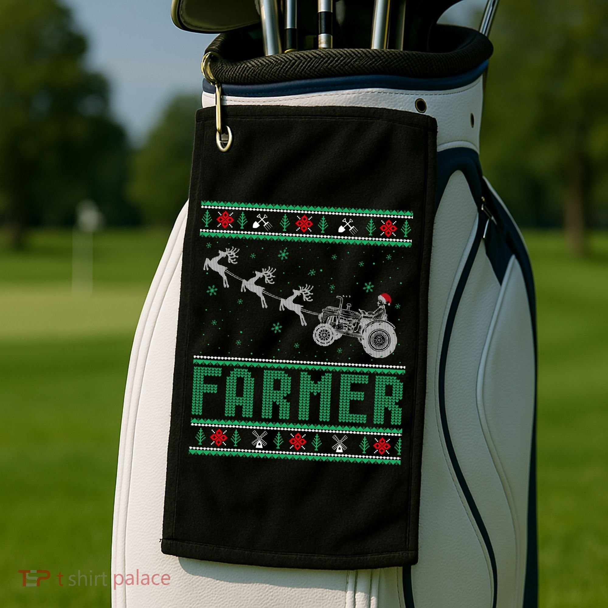 Farmer Tractors Ugly Christmas Xmas Sweater Golf Towel
