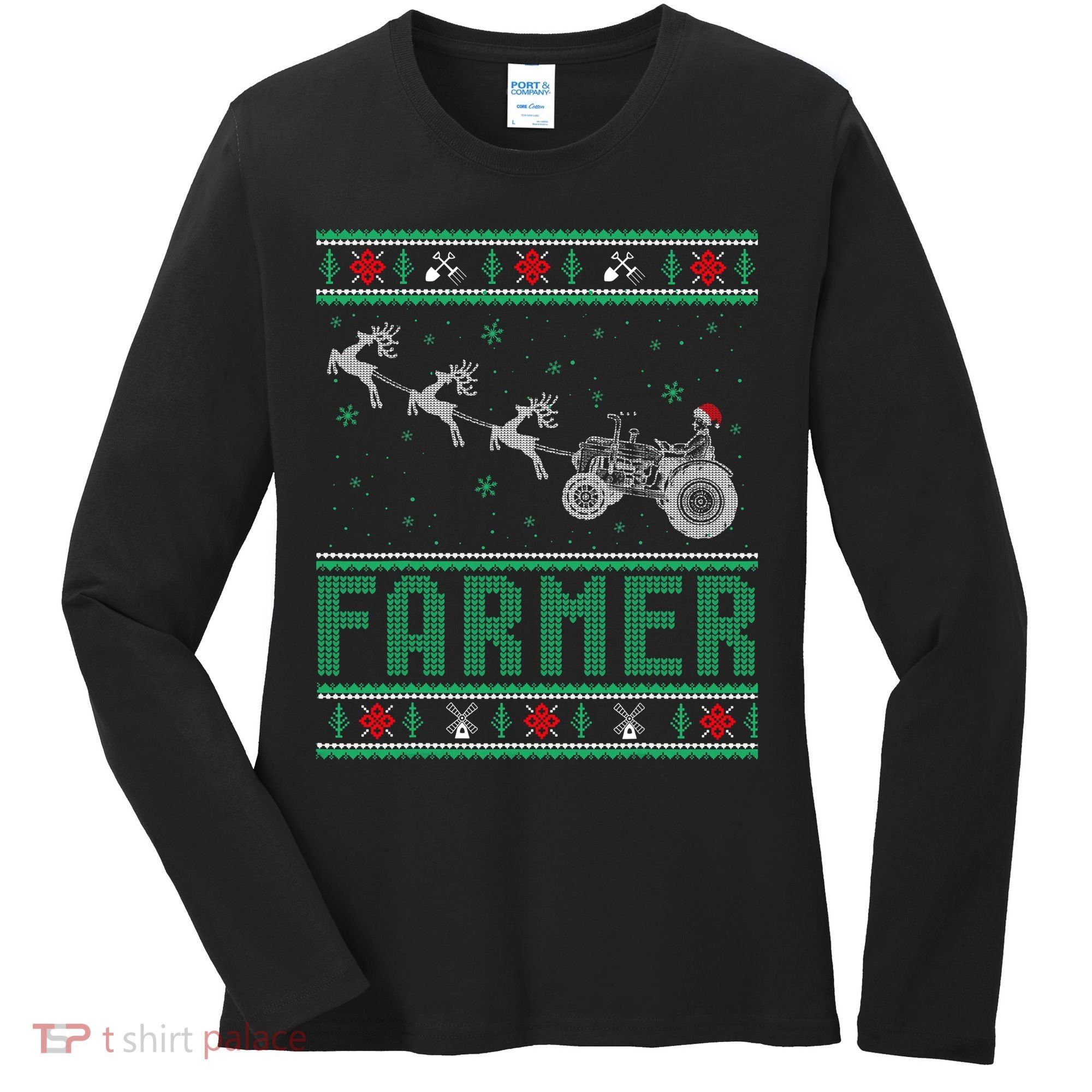 Farmer Tractors Ugly Christmas Xmas Sweater Women's Long Sleeve Shirt